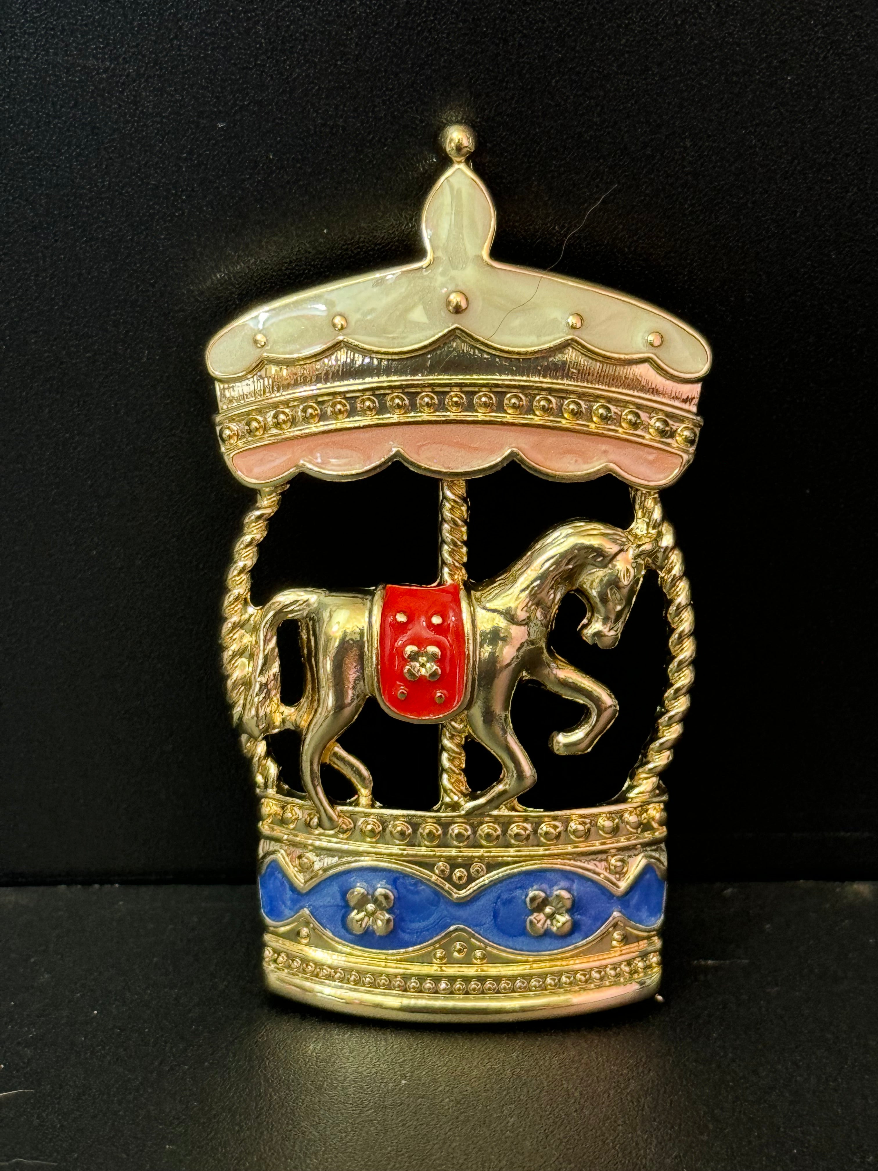 Novelty fairground merry go round carousel horse brooch