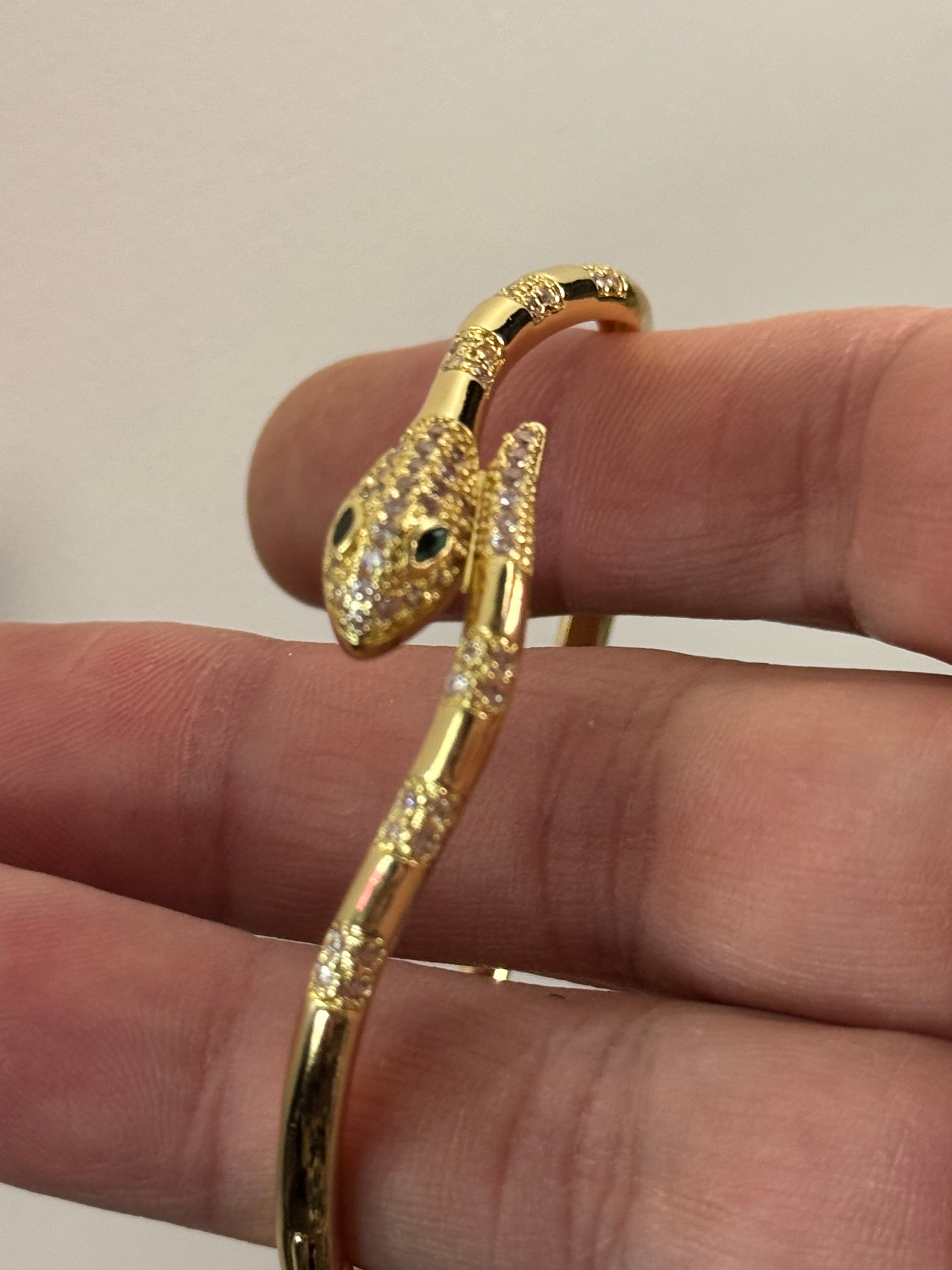 Hinged Gold plated CZ crystal diamanté snake bangle bracelet