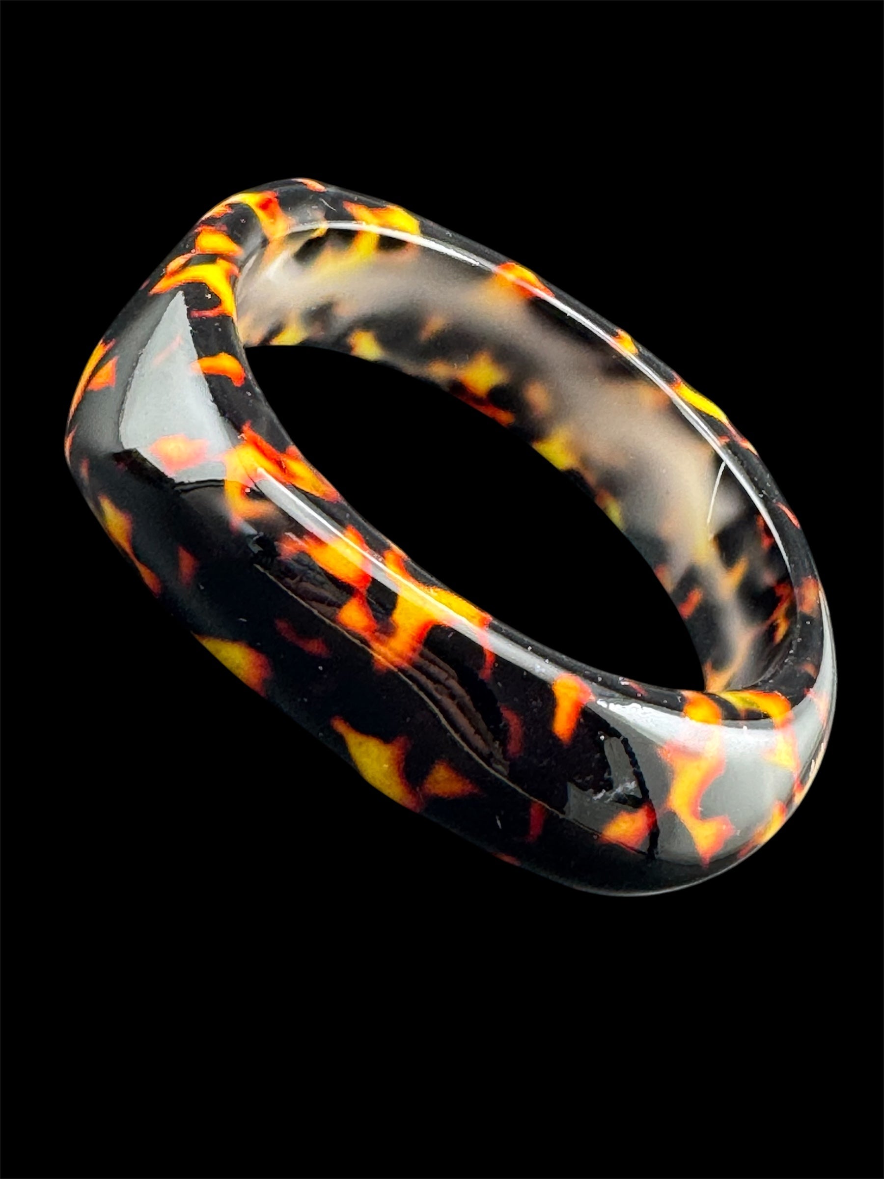 Wide acrylic brown faux tortoiseshell bangle bracelet, leopard print abstract geometric