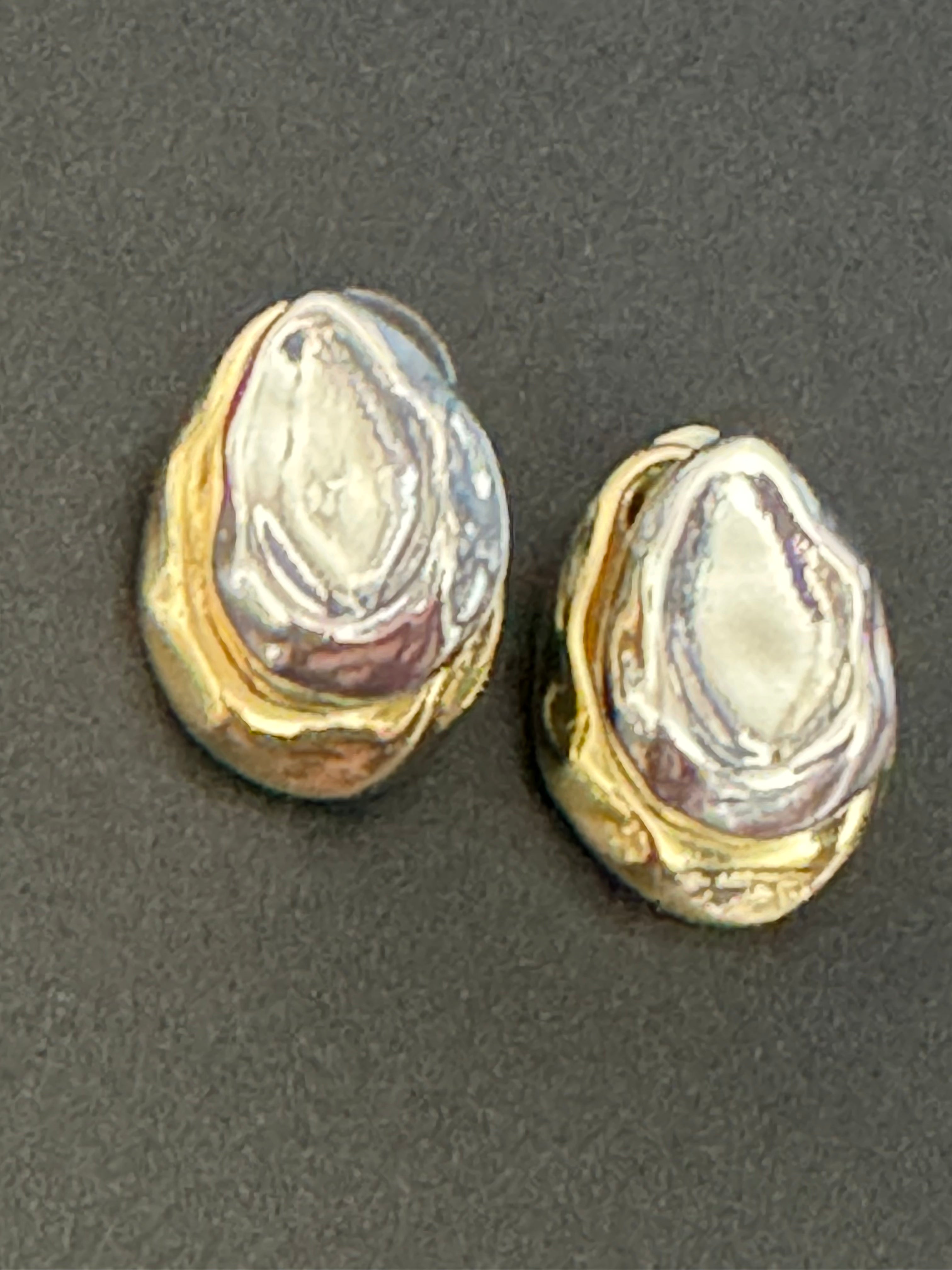 Small silver and gold statement Textured oval pierced stud earrings