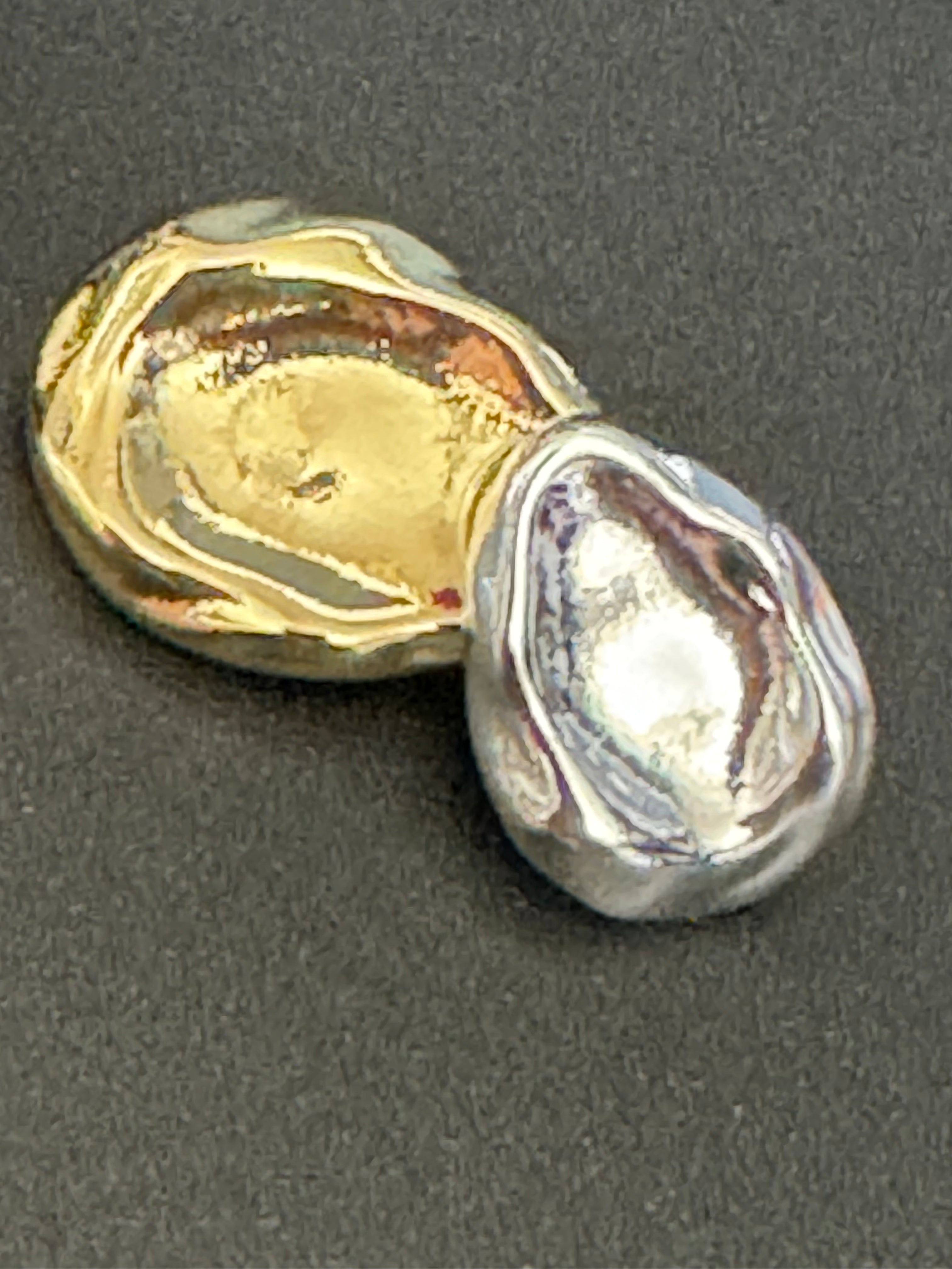 Small silver and gold statement Textured oval pierced stud earrings