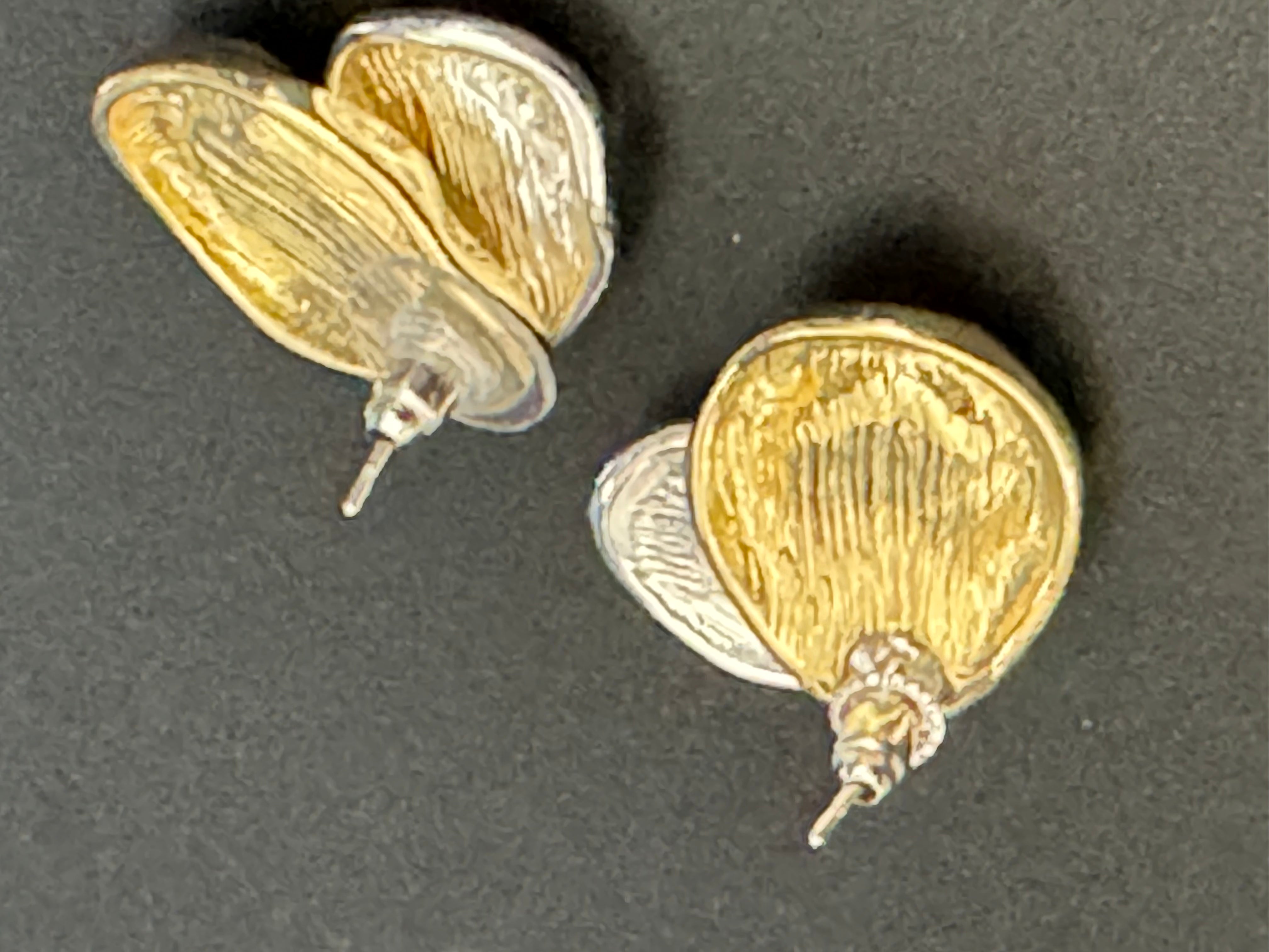 Small silver and gold statement Textured oval pierced stud earrings