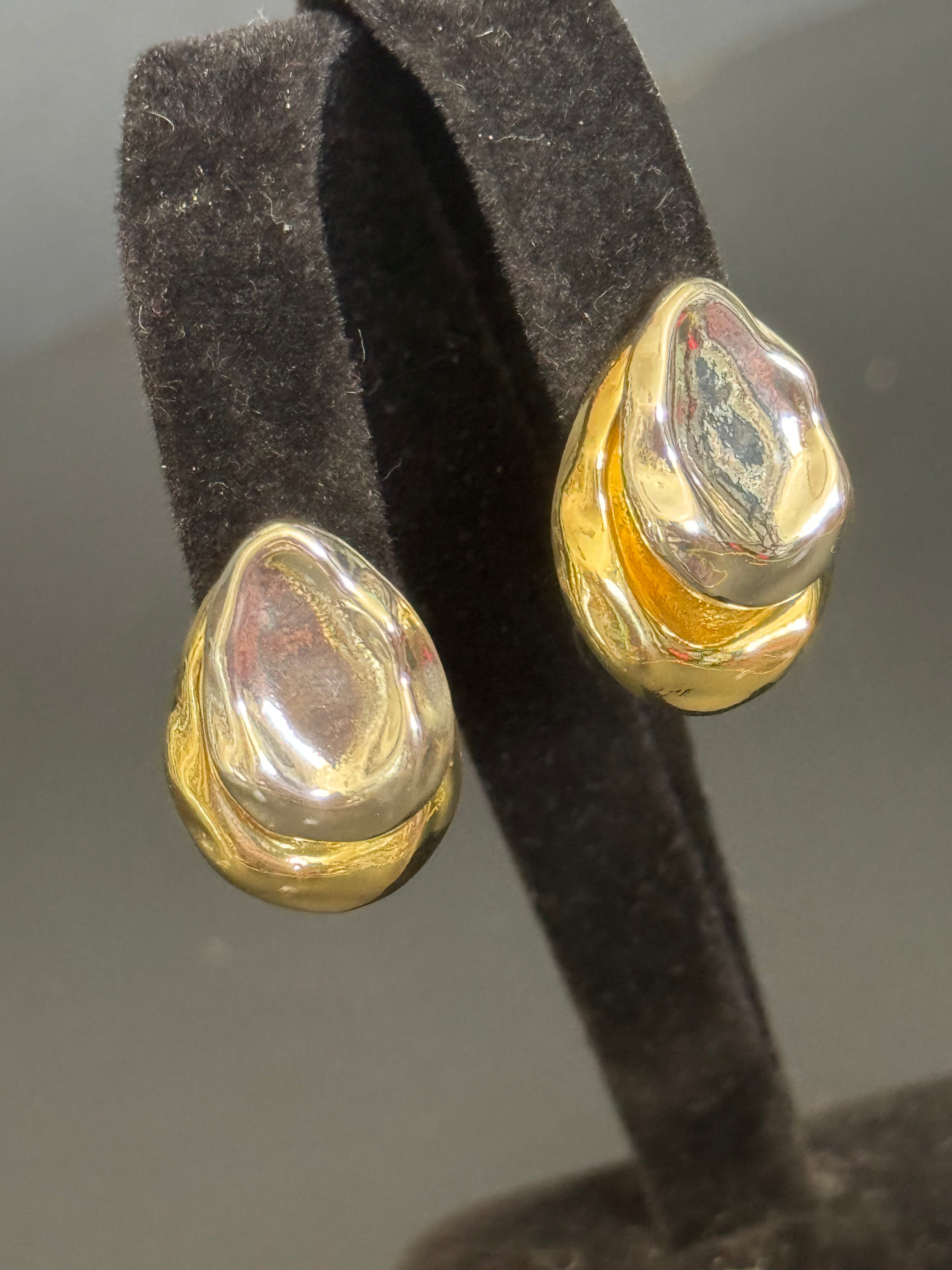 Small silver and gold statement Textured oval pierced stud earrings