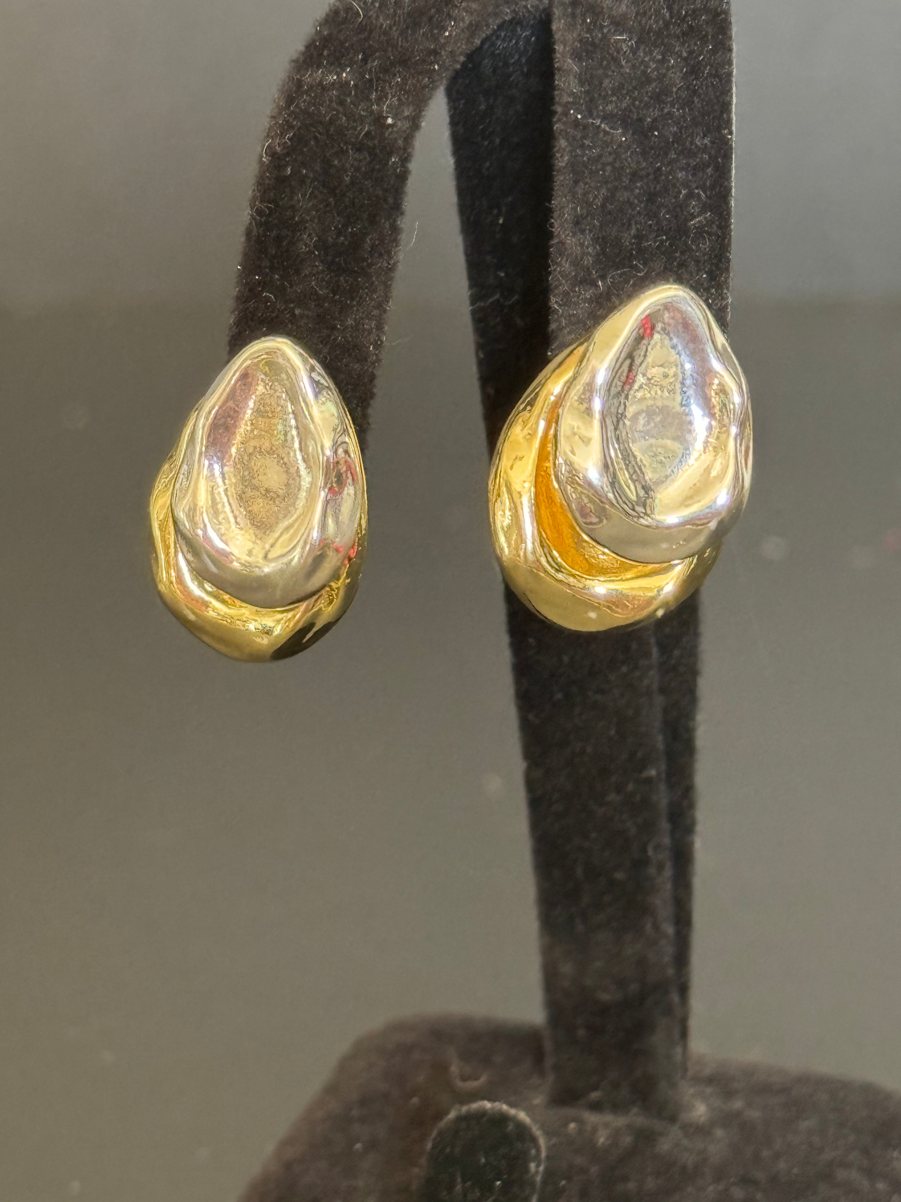 Small silver and gold statement Textured oval pierced stud earrings