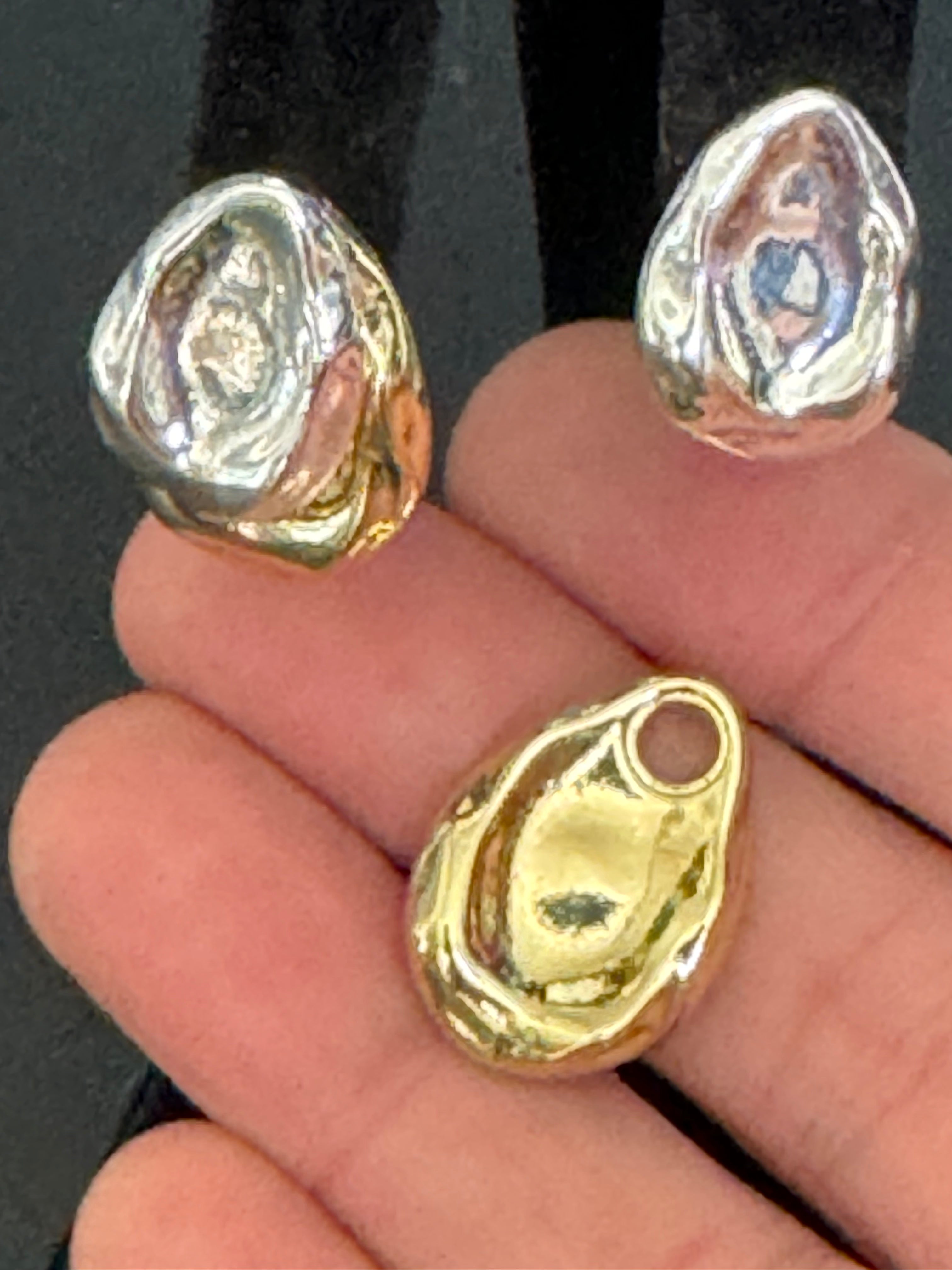 Small silver and gold statement Textured oval pierced stud earrings