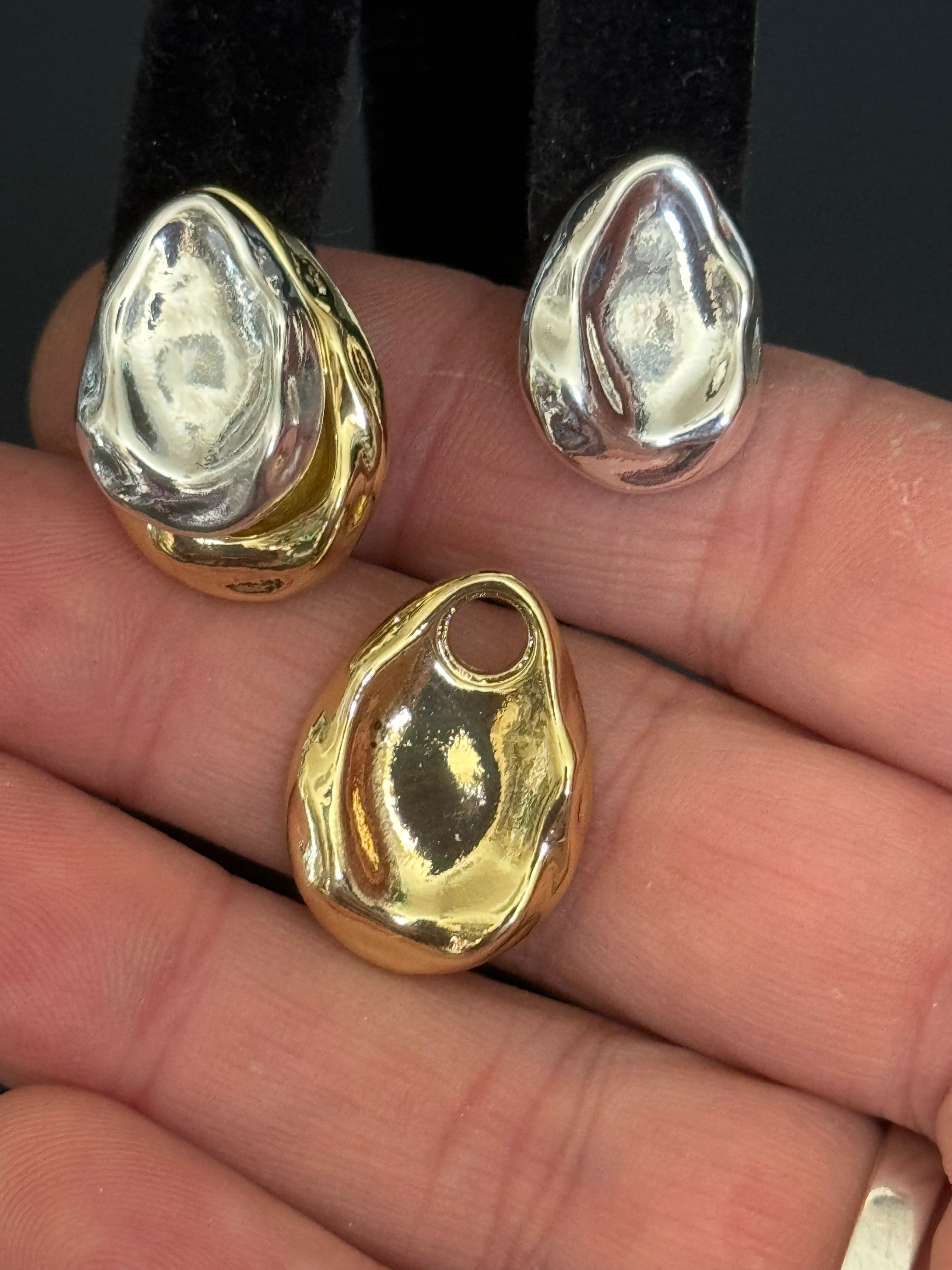 Small silver and gold statement Textured oval pierced stud earrings