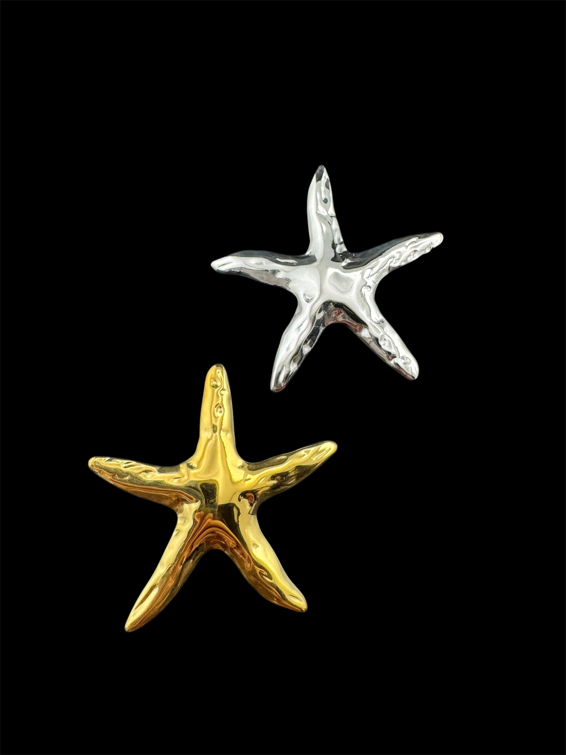 Big starfish brooch in gold or silver, nautical jewellery