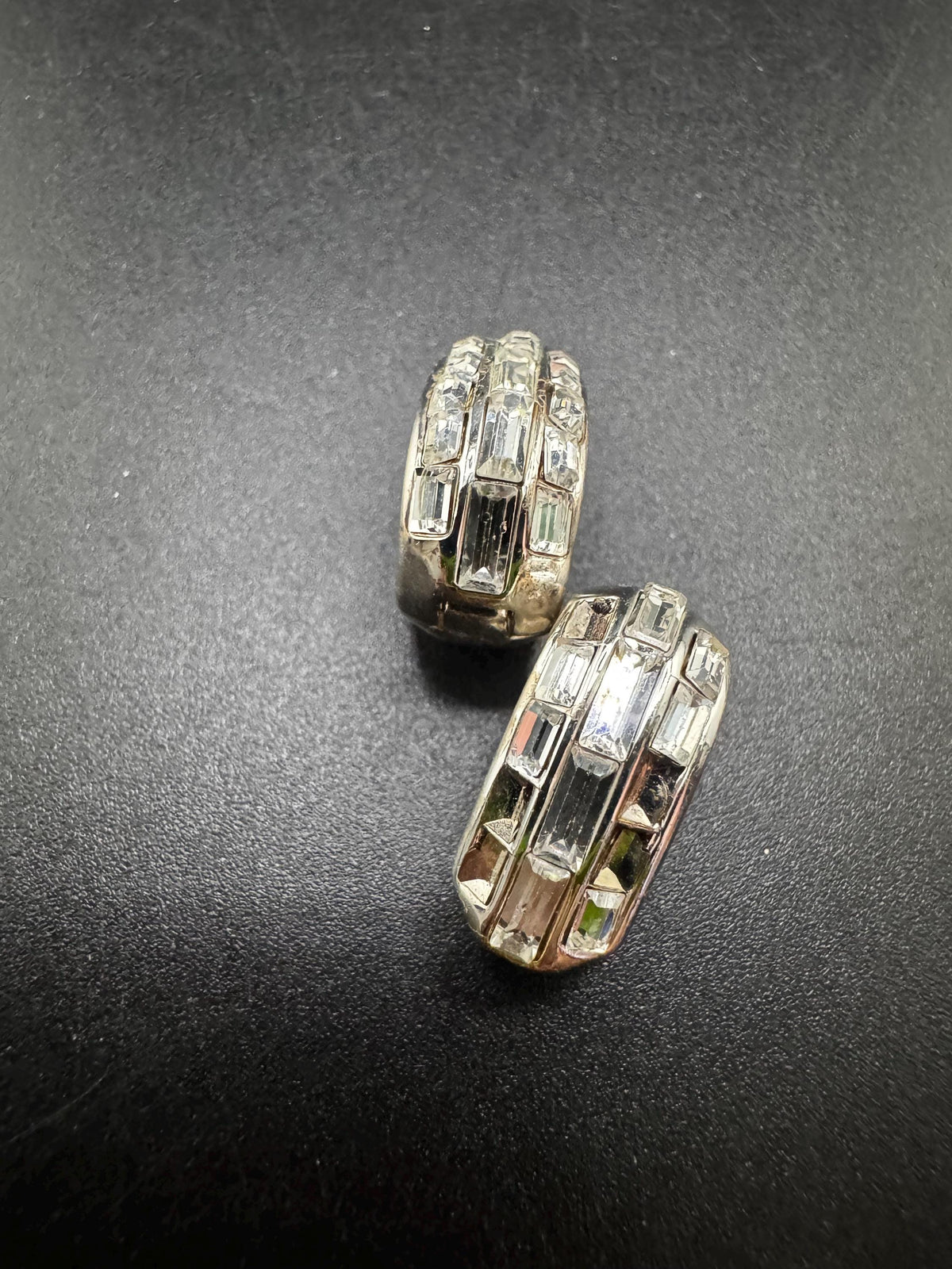 Vintage Givenchy Earrings, Hoop Clip-Ons, Crystal, Silver-Plated