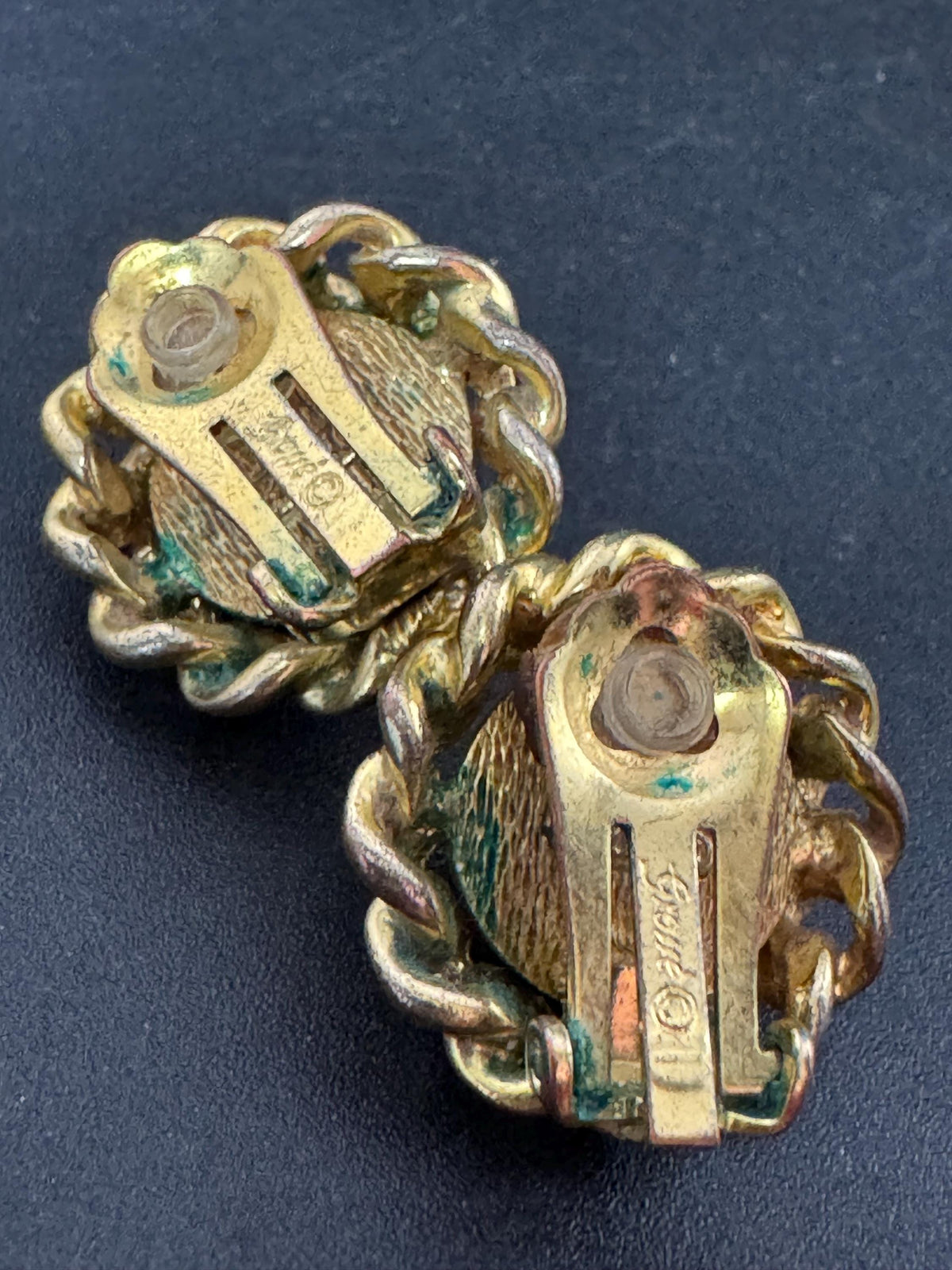 Grosse Designer Clip Earrings, Gold Tone Pearl Cabochon, Vintage 80S