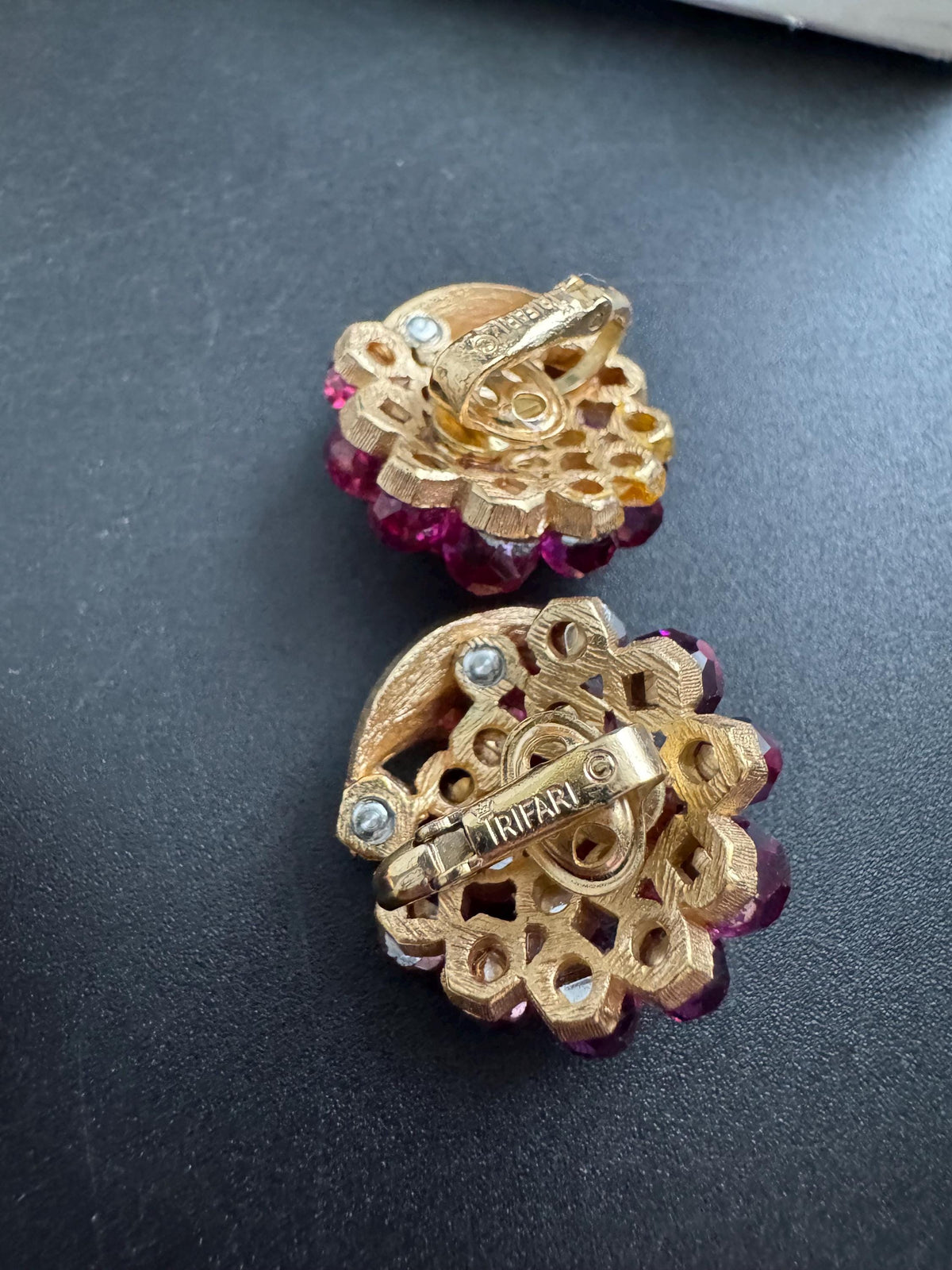 Vintage Trifari Jewelry Set, Pink Briolette Pendant Clip Earrings