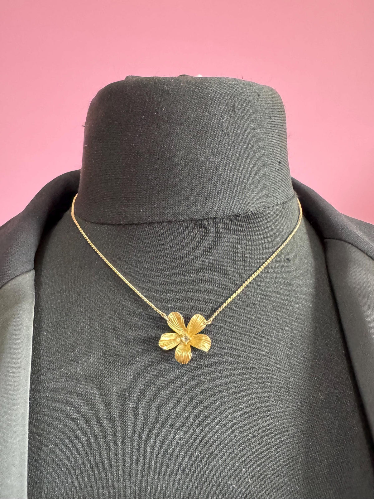 Grosse Flower Necklace, Gold Plated Rhinestone Pendant, 39-43 Cm