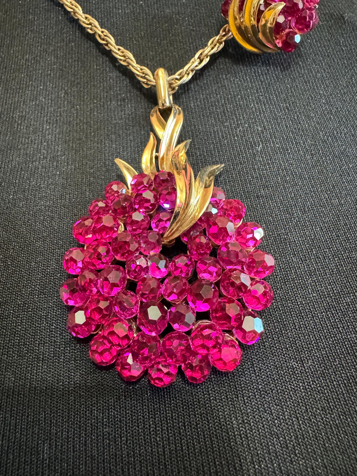 Vintage Trifari Jewelry Set, Pink Briolette Pendant Clip Earrings