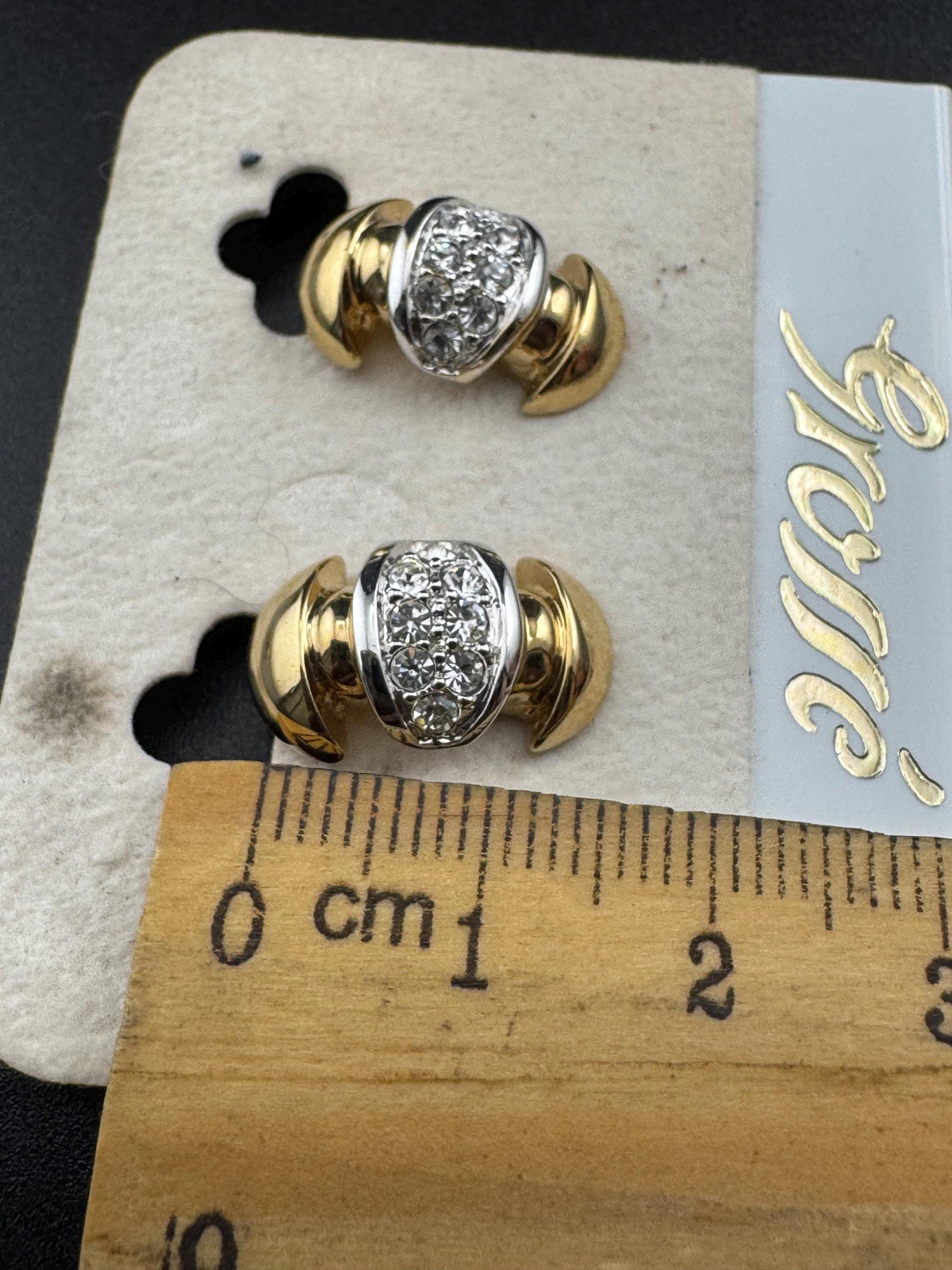 Grosse Clip On Earrings, Clear Rhinestone, German Gold Plated