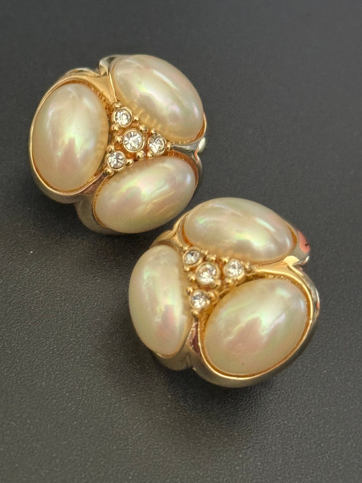 Grosse Clip On Earrings, Pearl Rhinestone Vintage Statement Piece