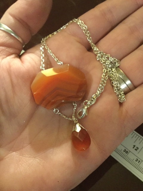 Sterling 925 silver Orange Agate Gemstone Dropper Necklace