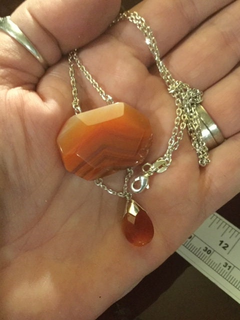 Sterling 925 silver Orange Agate Gemstone Dropper Necklace