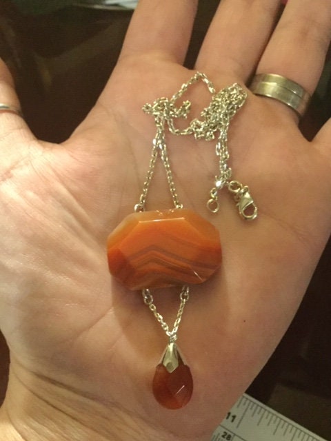 Sterling 925 silver Orange Agate Gemstone Dropper Necklace