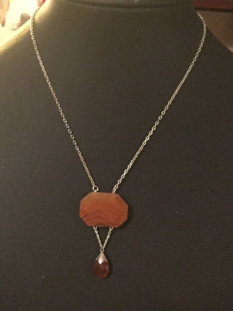 Sterling 925 silver Orange Agate Gemstone Dropper Necklace