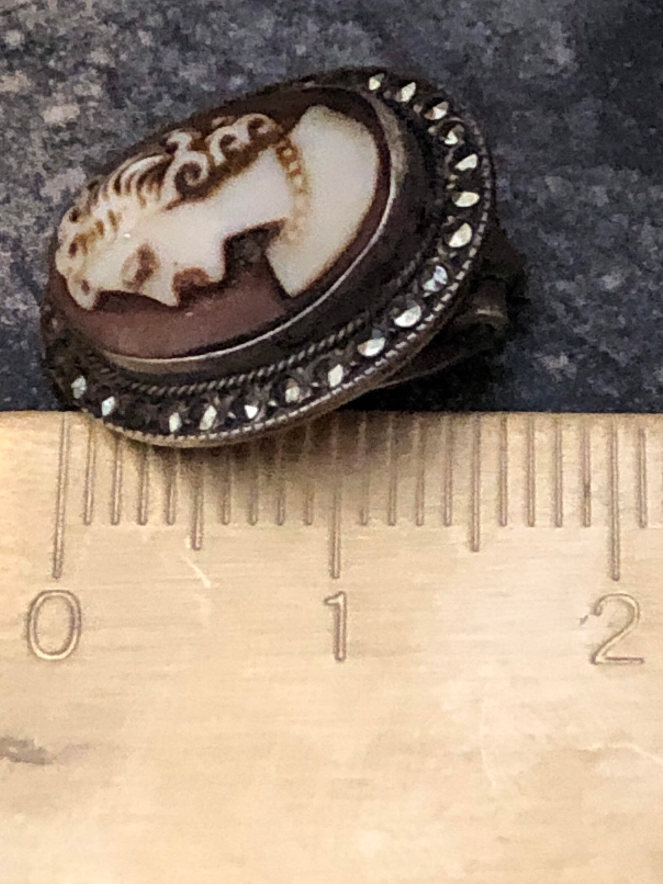Victorian silver antique Carved Shell Cameo clip on earrings with marcasite