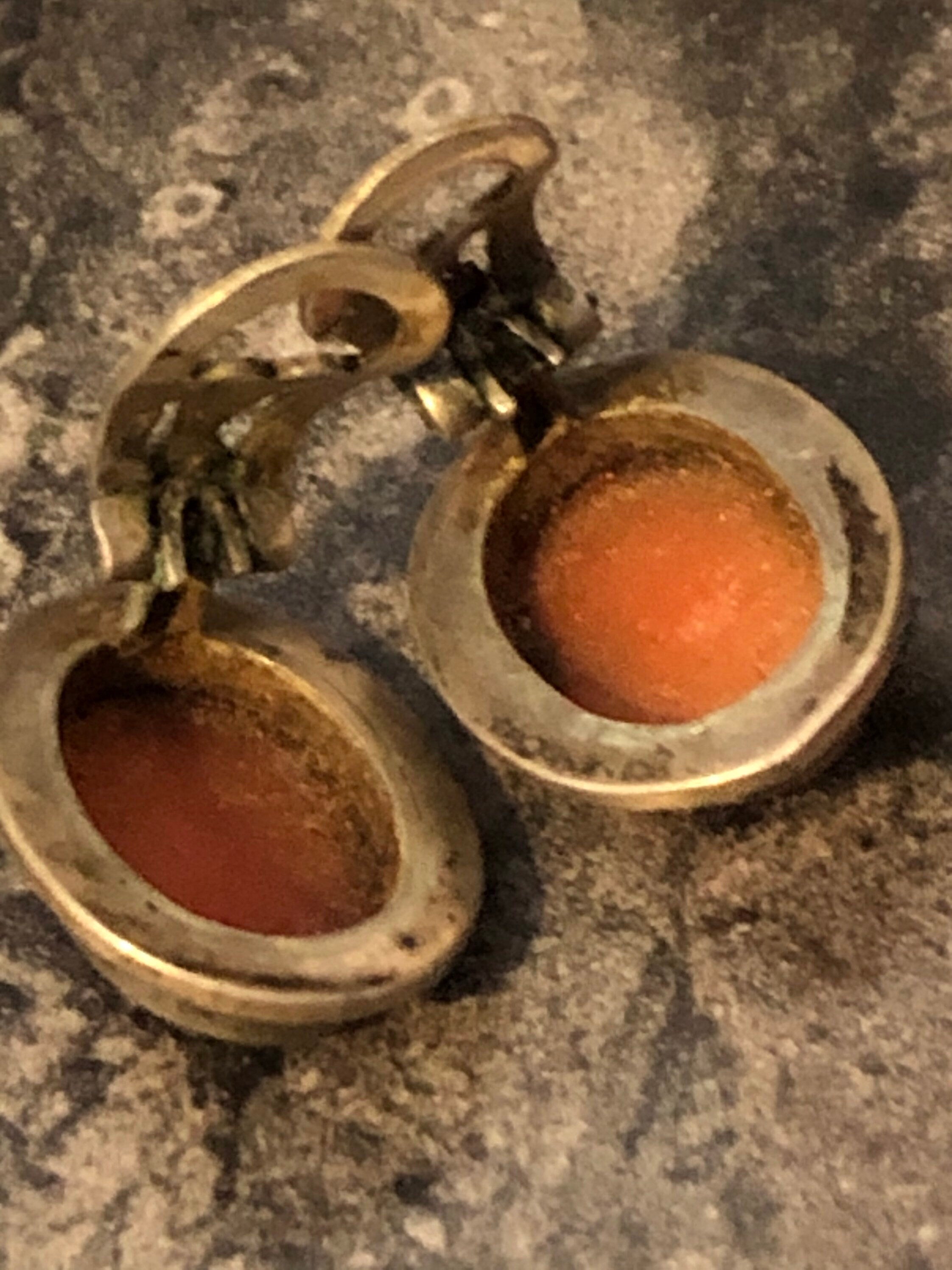 Victorian silver antique Carved Shell Cameo clip on earrings with marcasite