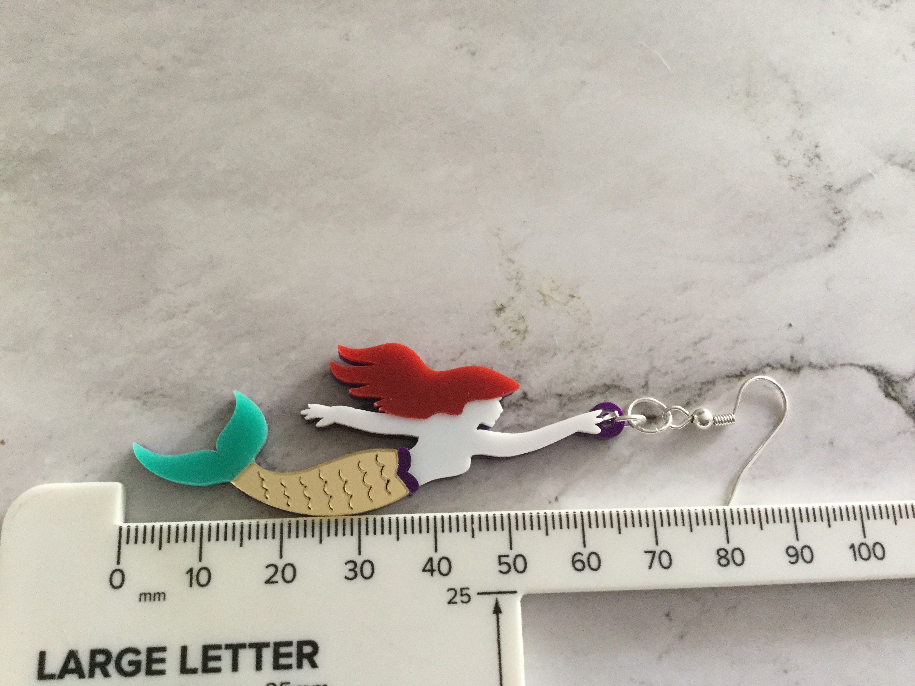 oversized acrylic gold blue mermaid drop earrings for pierced ears