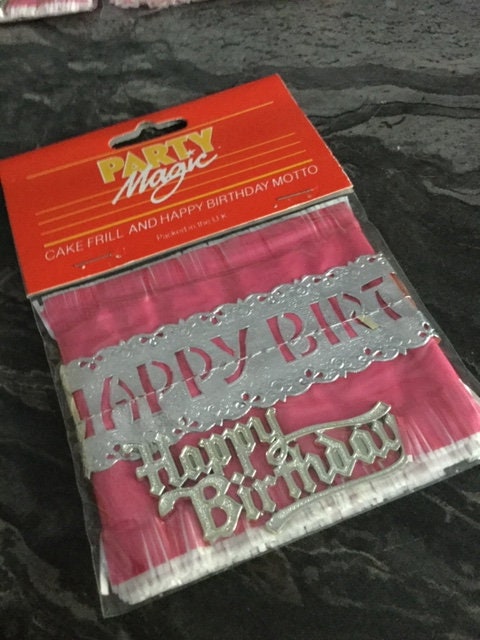 Vintage Bubblegum Pink Cake Frill and Silver Happy Birthday Topper