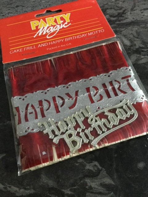 Vintage Red Silver Cake Frill and Happy Birthday Topper Set