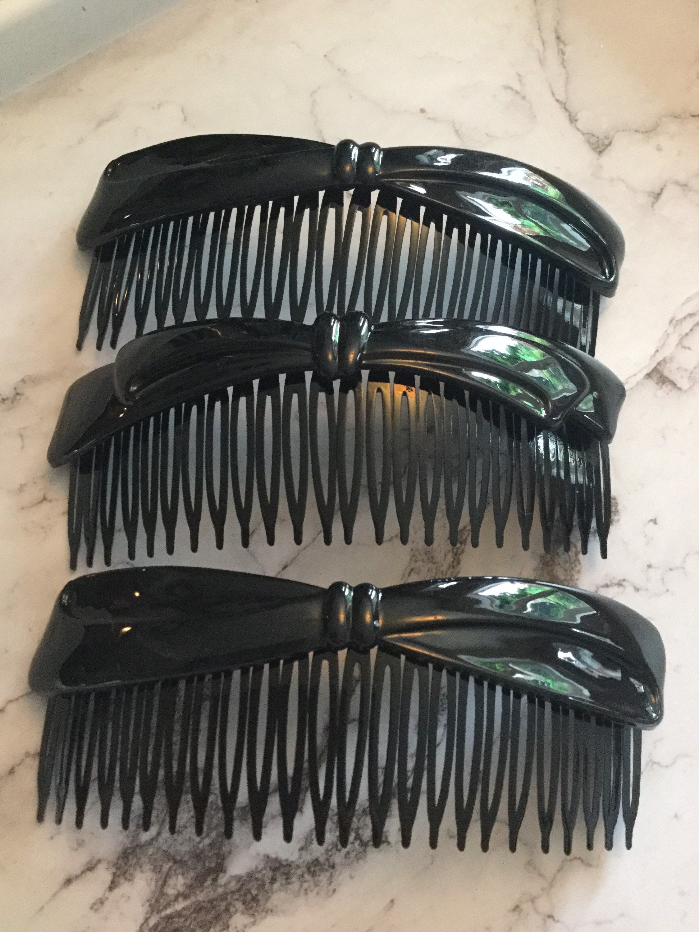 Vintage wide 11.5cm black big bow plastic hair slide comb