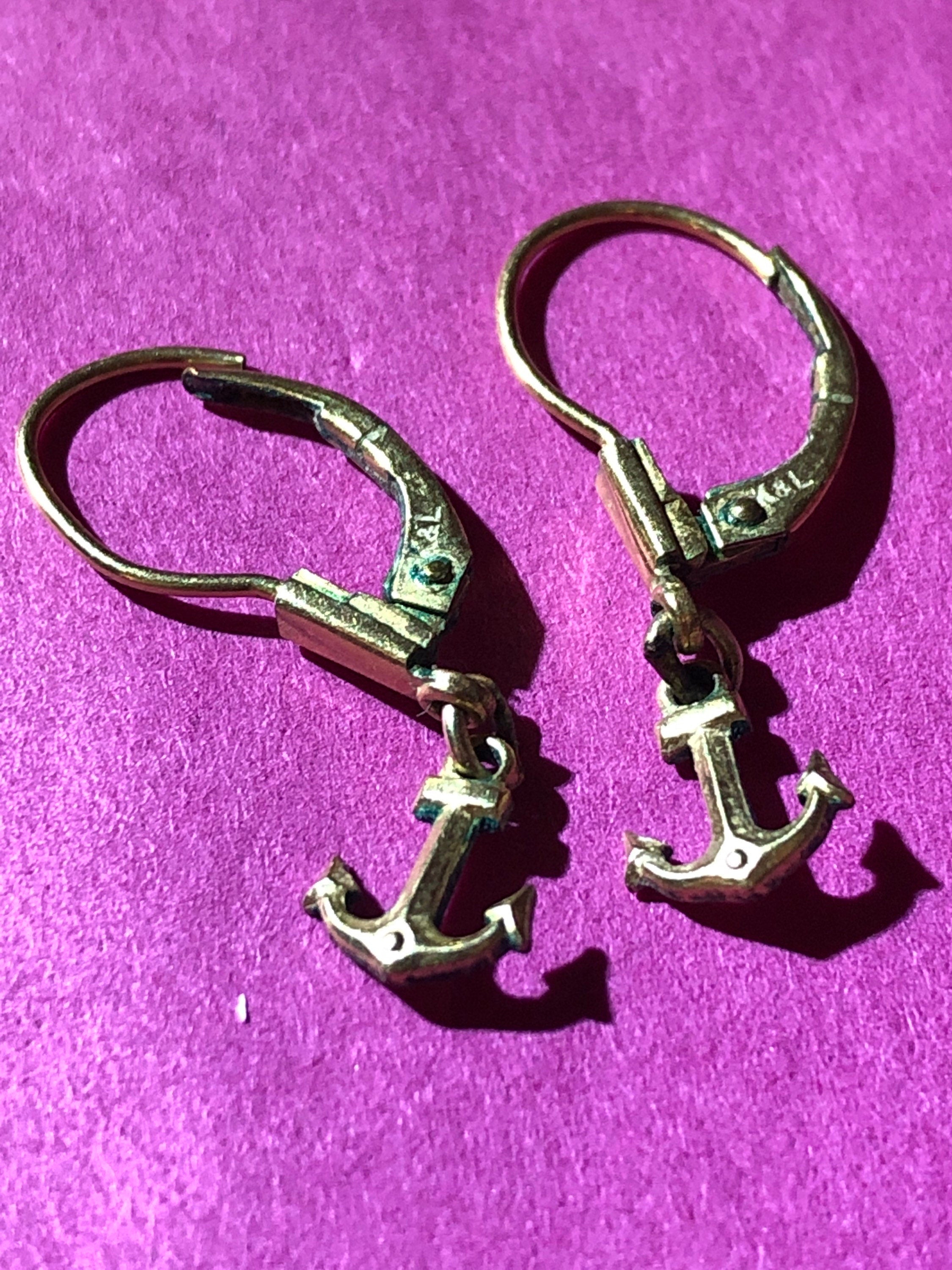 RG rolled gold anchor earrings small drop for pierced ears nautical