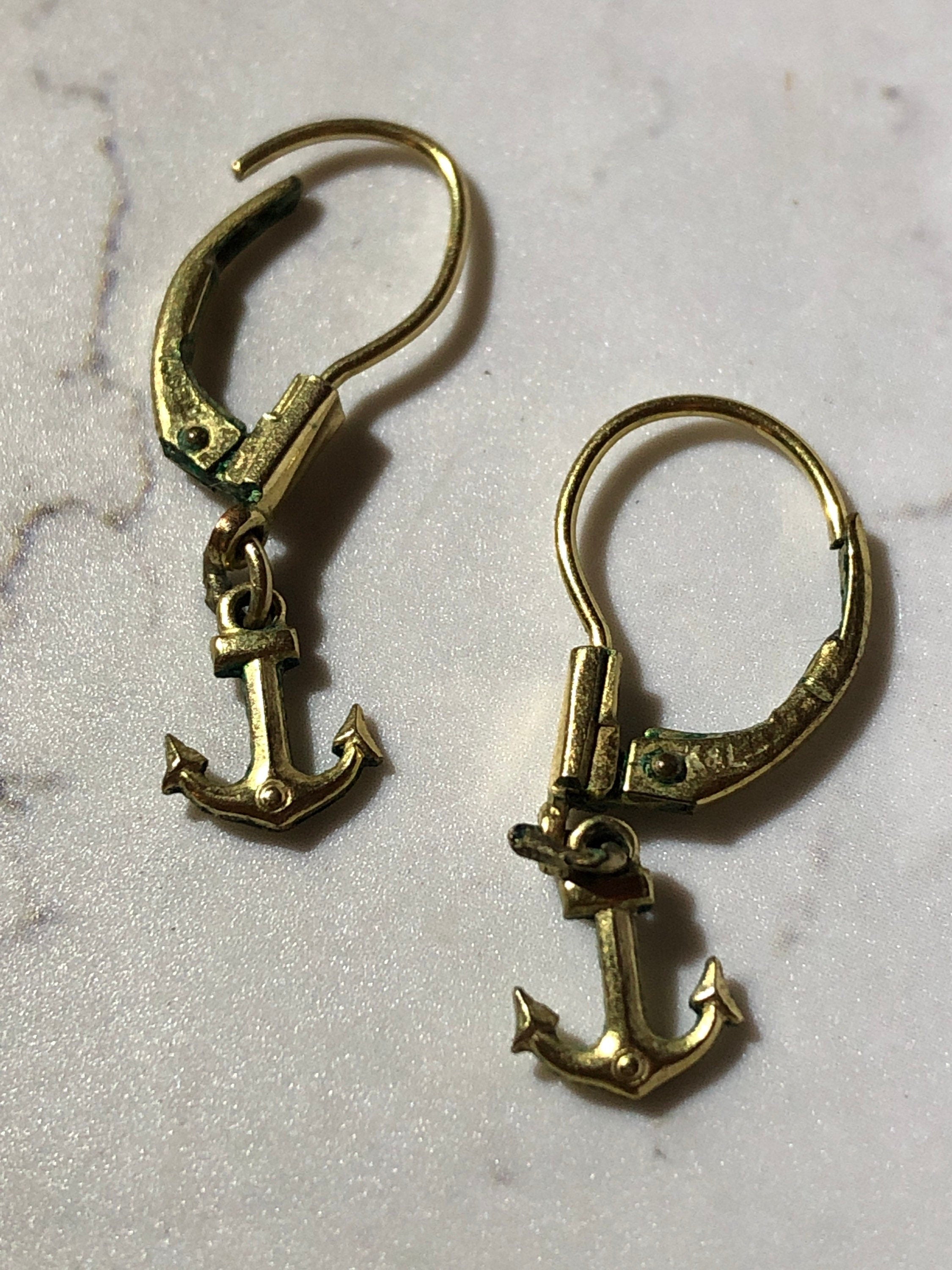 RG rolled gold anchor earrings small drop for pierced ears nautical