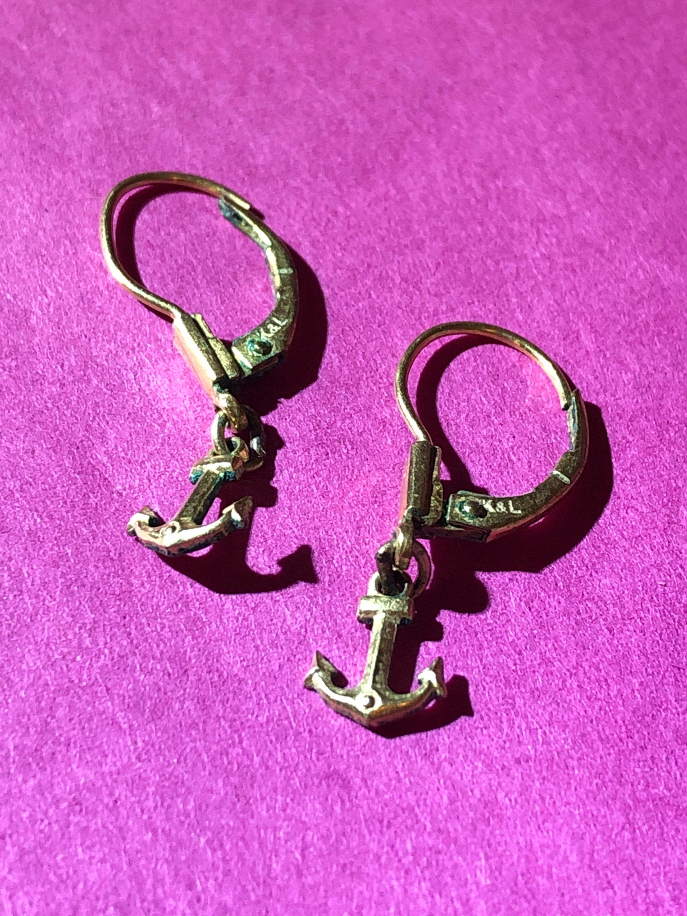 RG rolled gold anchor earrings small drop for pierced ears nautical