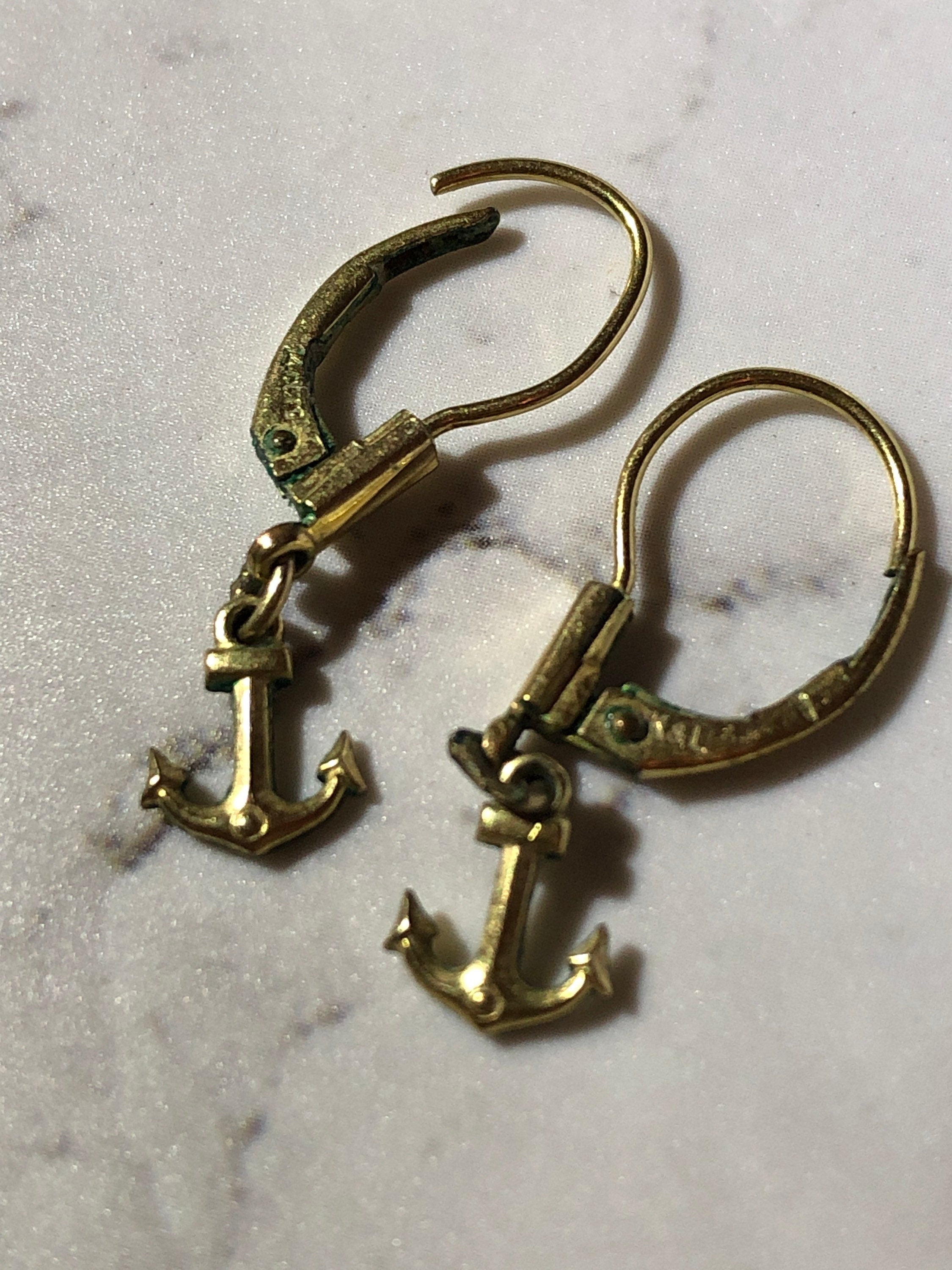 RG rolled gold anchor earrings small drop for pierced ears nautical