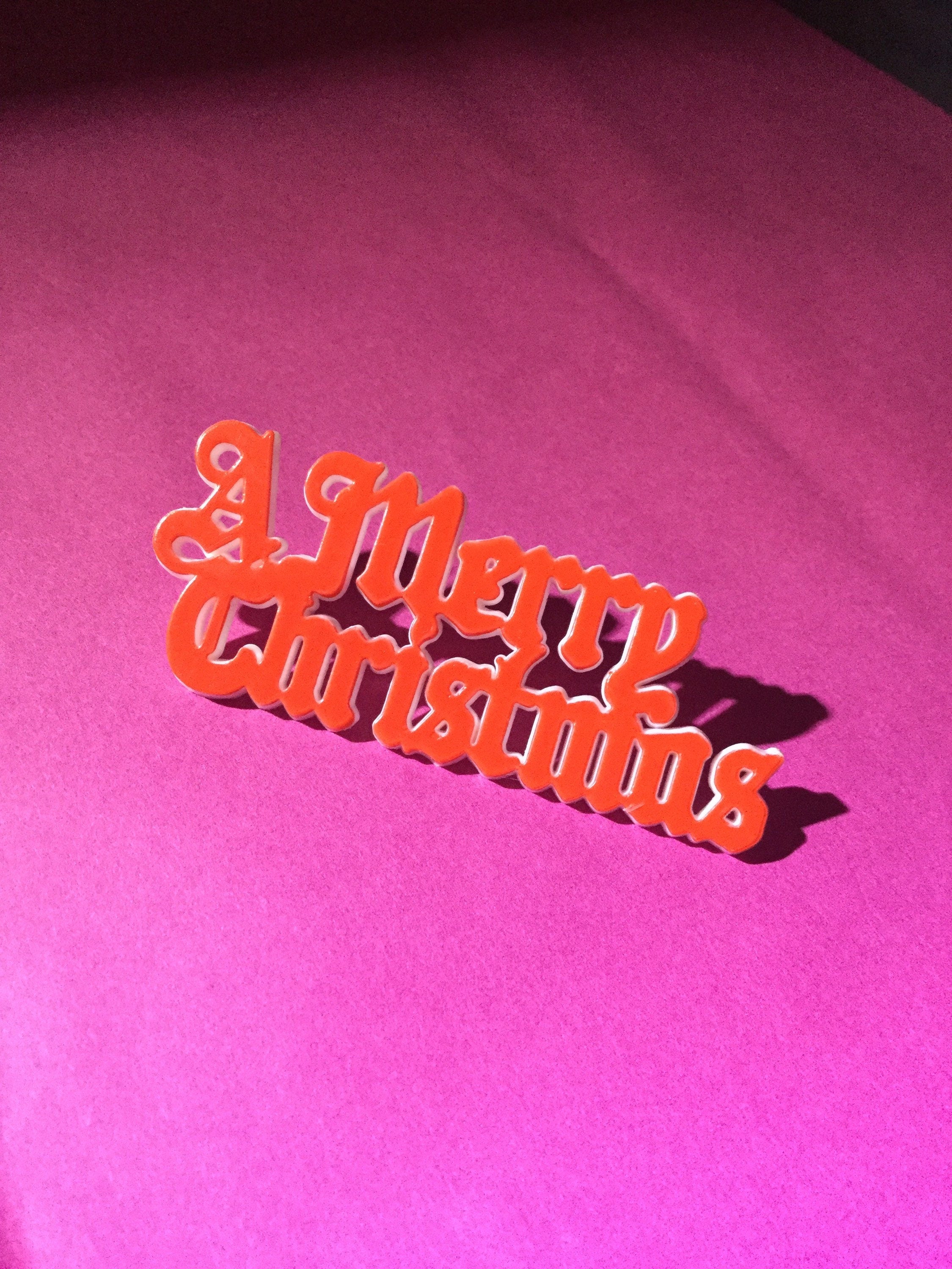 Vintage MERRY CHRISTMAS gold plastic cake topper