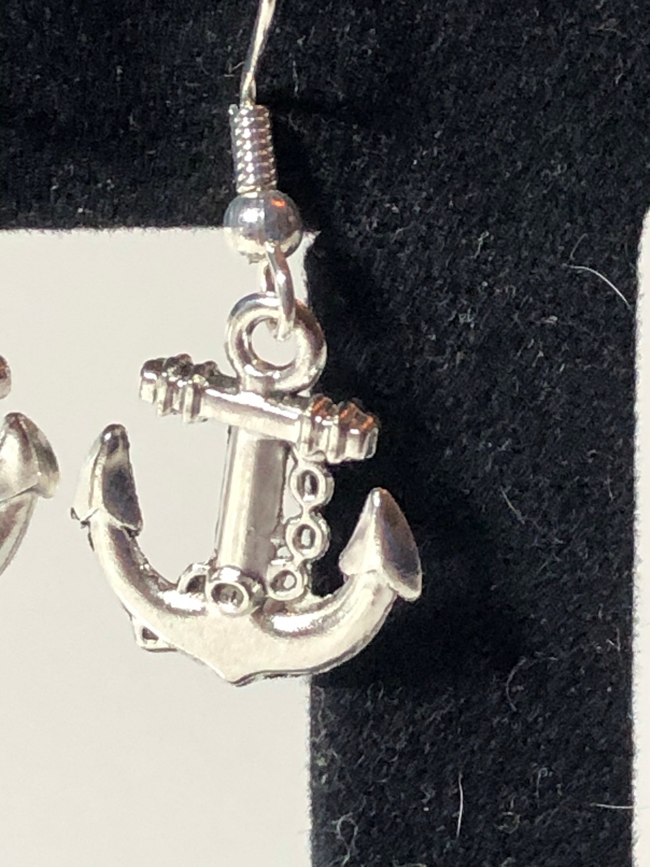 silver tone nautical anchor small drop earrings