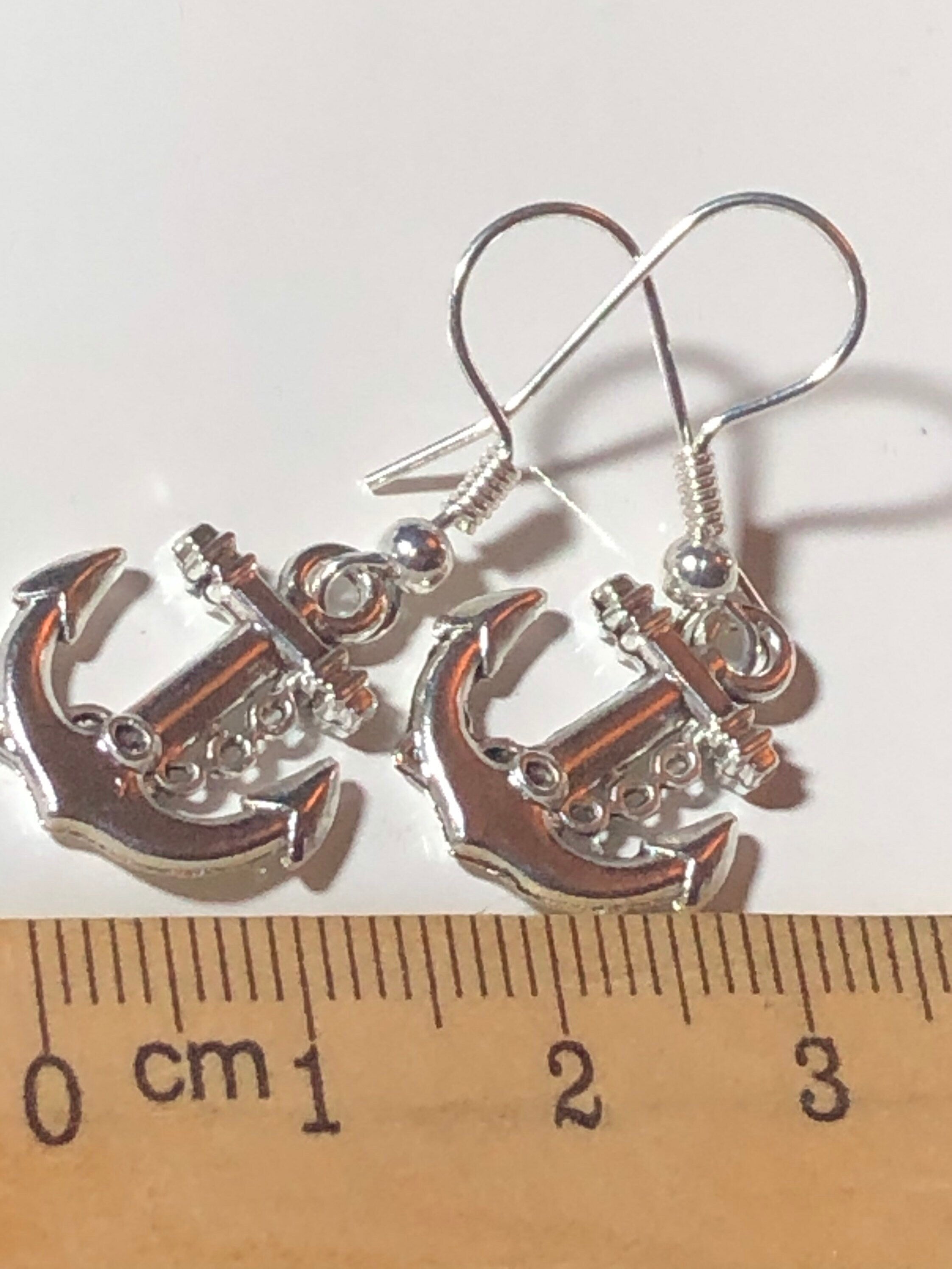 silver tone nautical anchor small drop earrings