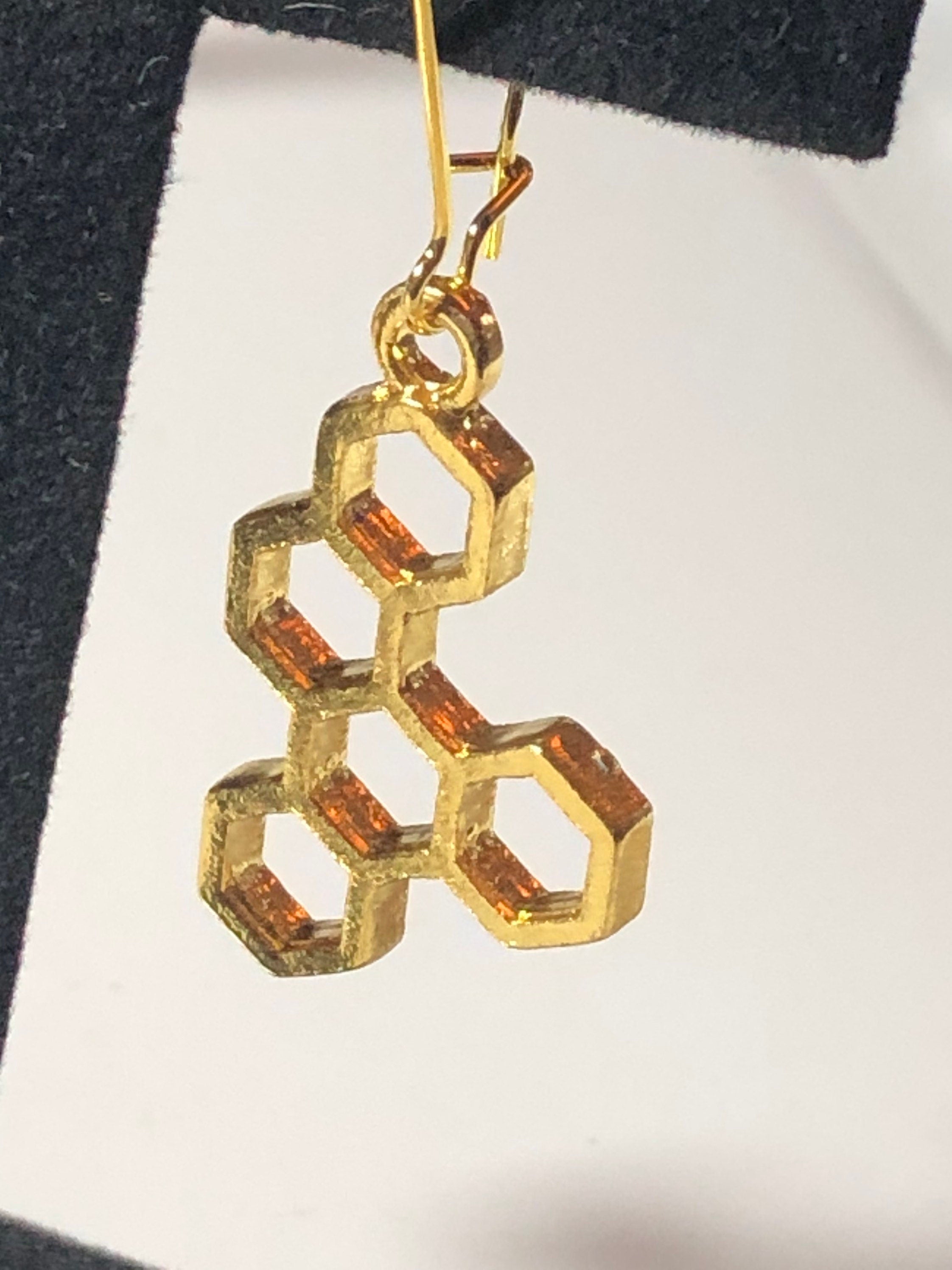 gold tone honeycomb bee cells drop earrings for pierced ears