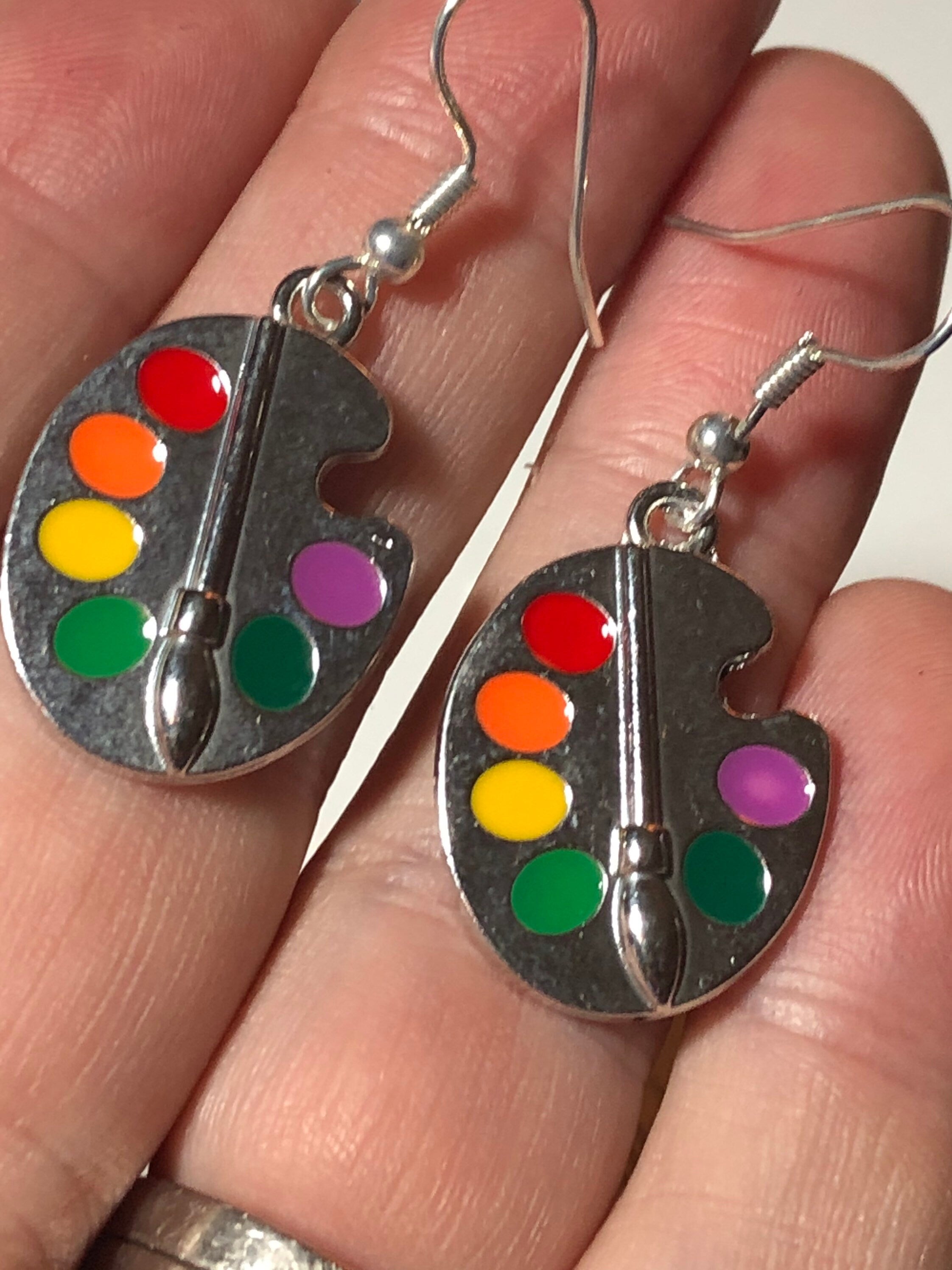 paint pallet silver drop earrings, Novelty artists