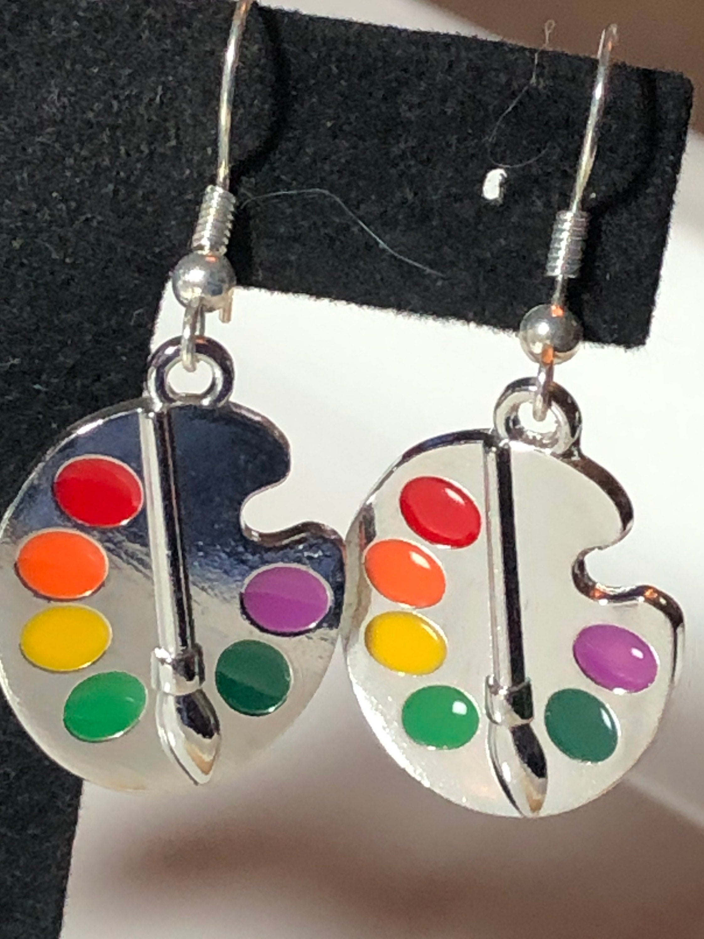 paint pallet silver drop earrings, Novelty artists