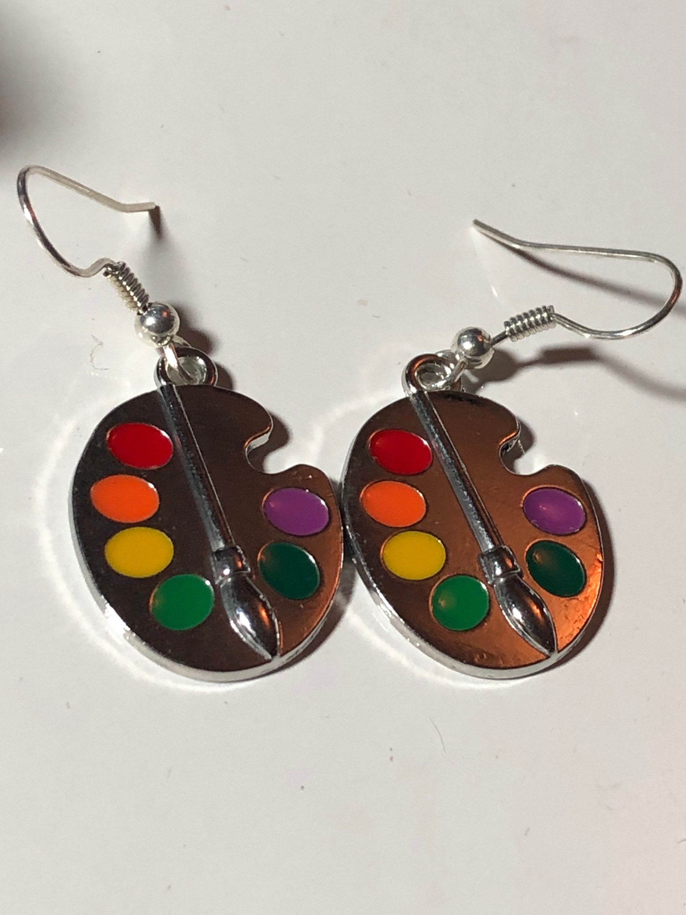 paint pallet silver drop earrings, Novelty artists
