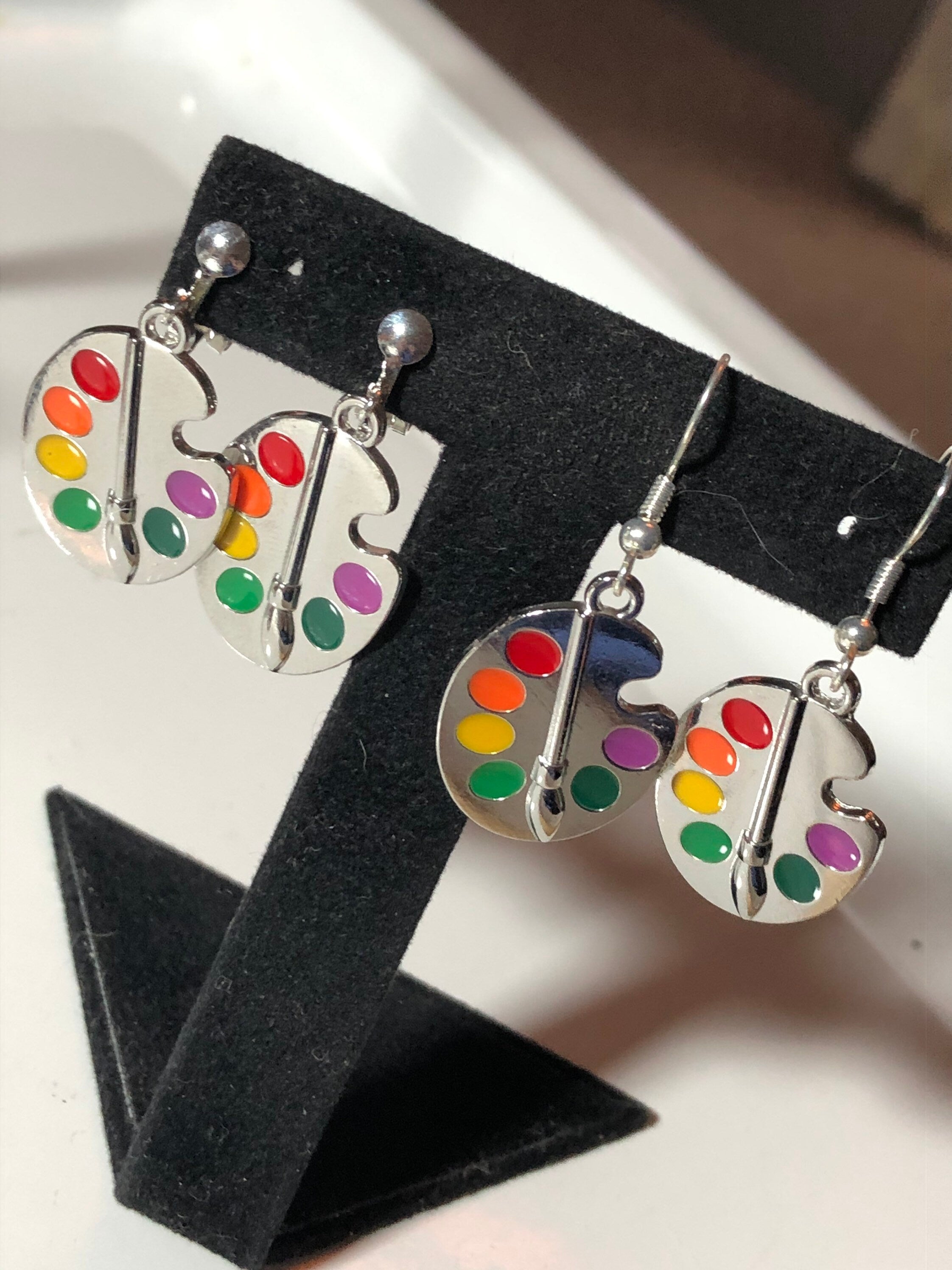 paint pallet silver drop earrings, Novelty artists
