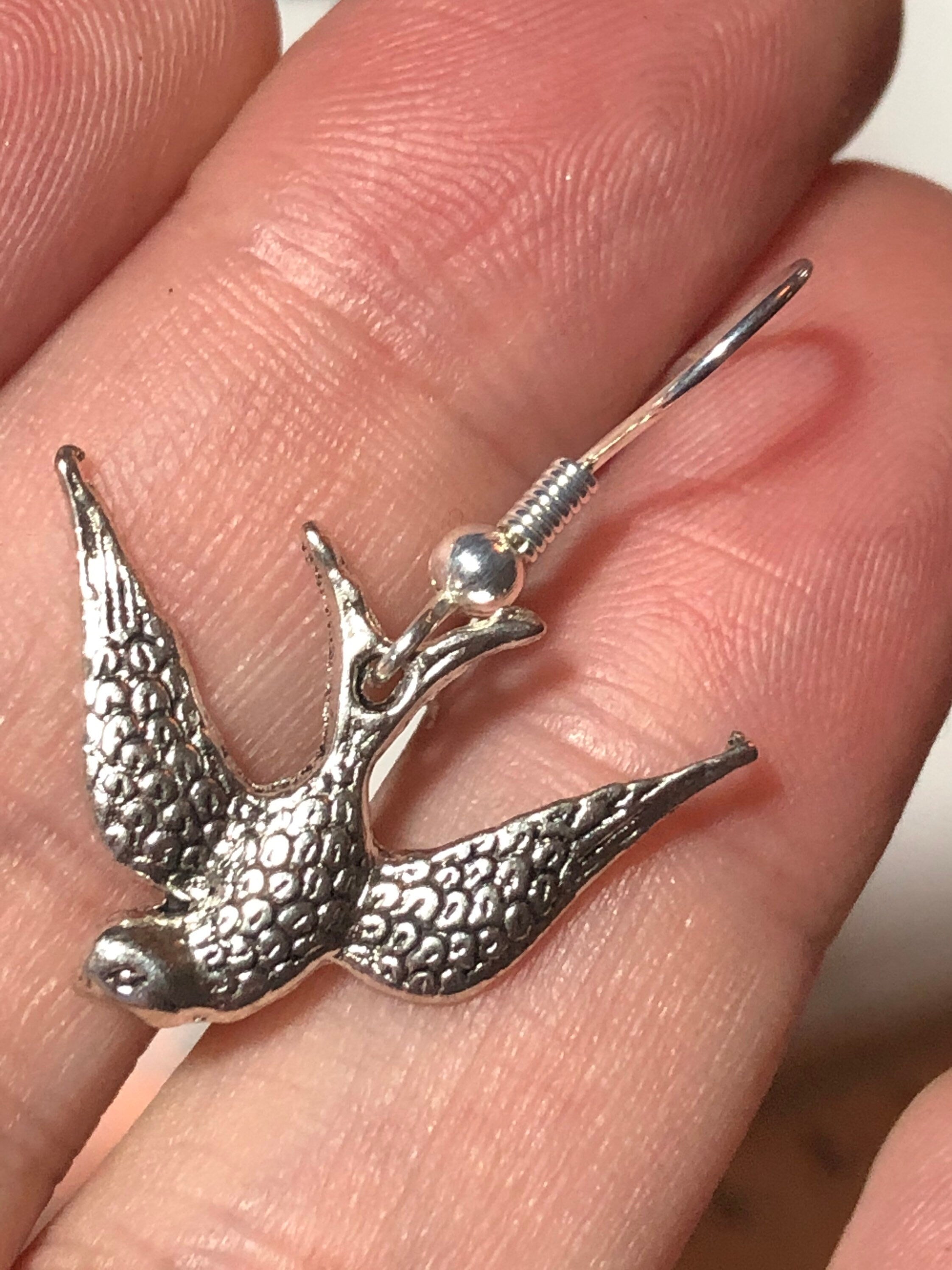 1950s style bluebird bird swallow earrings pierced ears