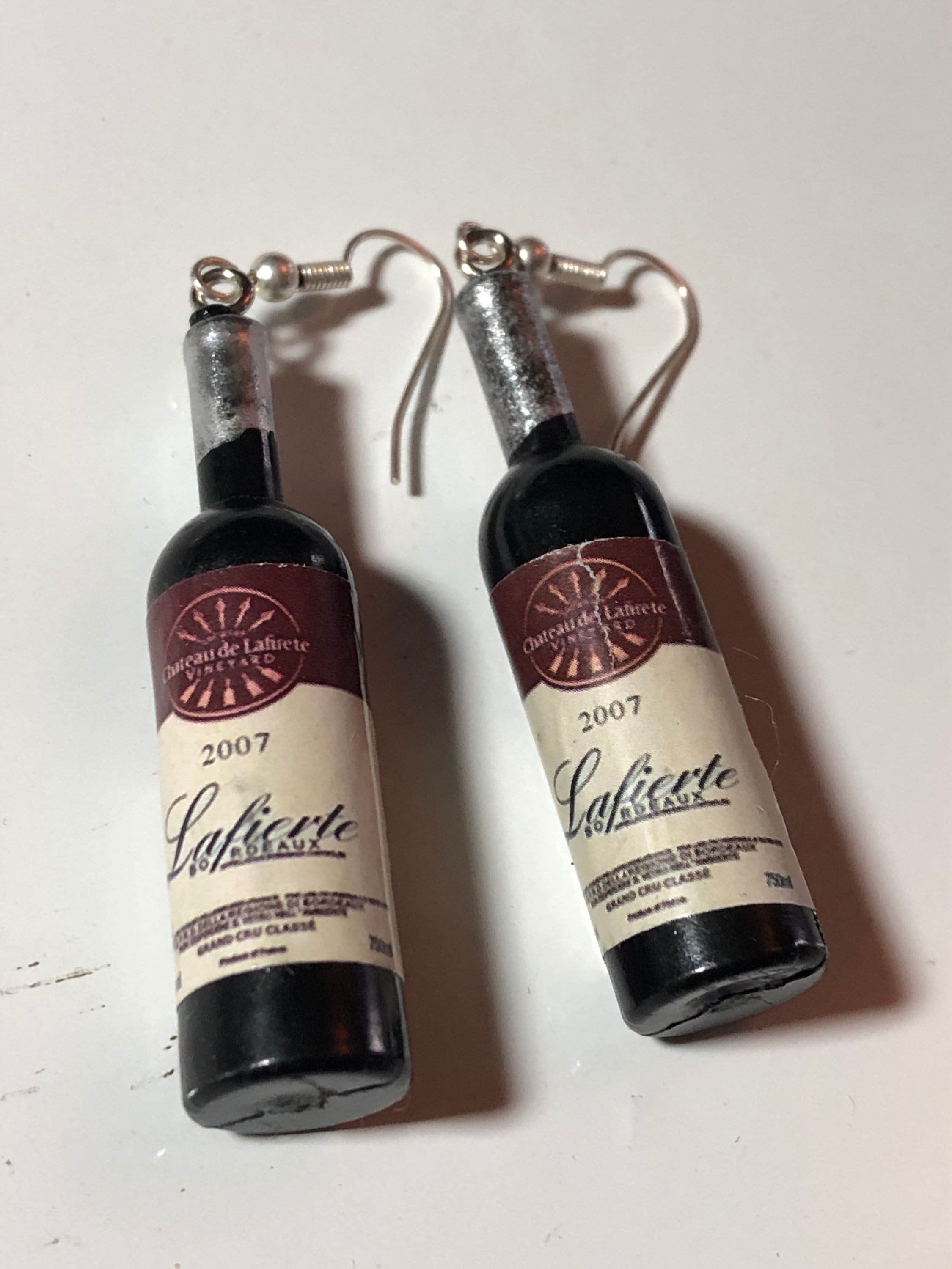 Novelty wine glass goblet small silver drop earrings