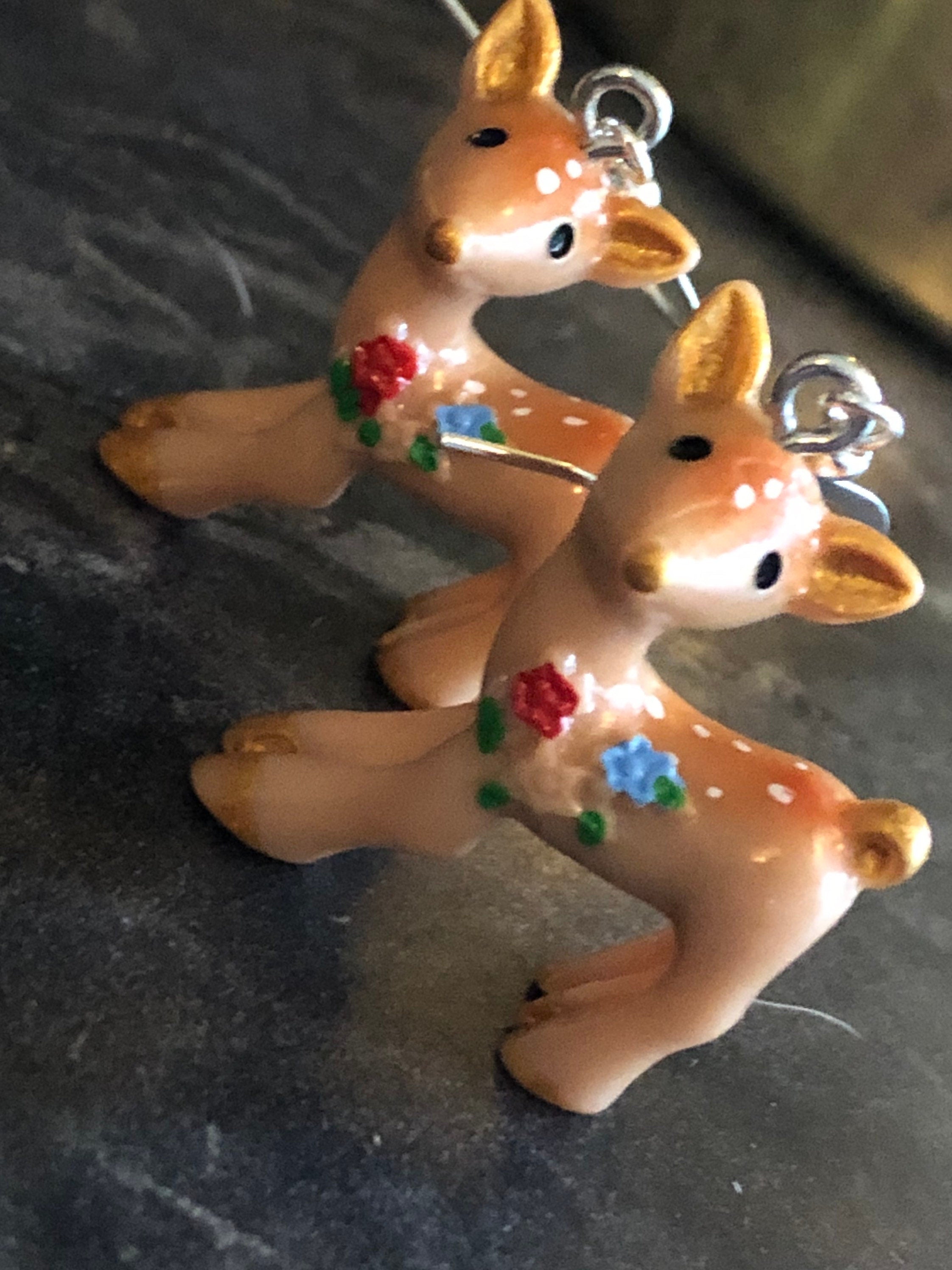 vintage brown Baby Deer dangly earrings pierced kitsch style