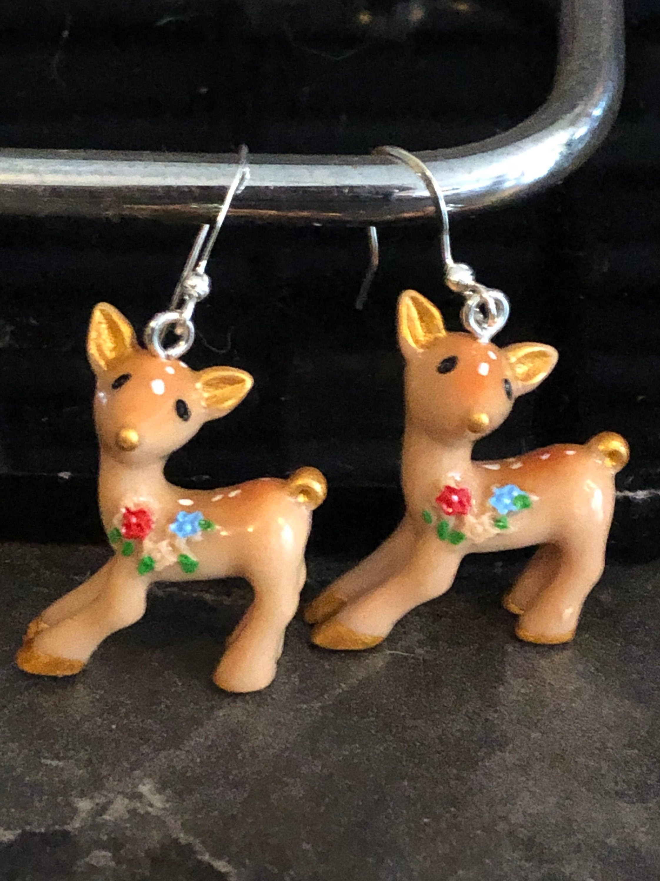 brown Baby Deer dangly earrings pierced alpine style
