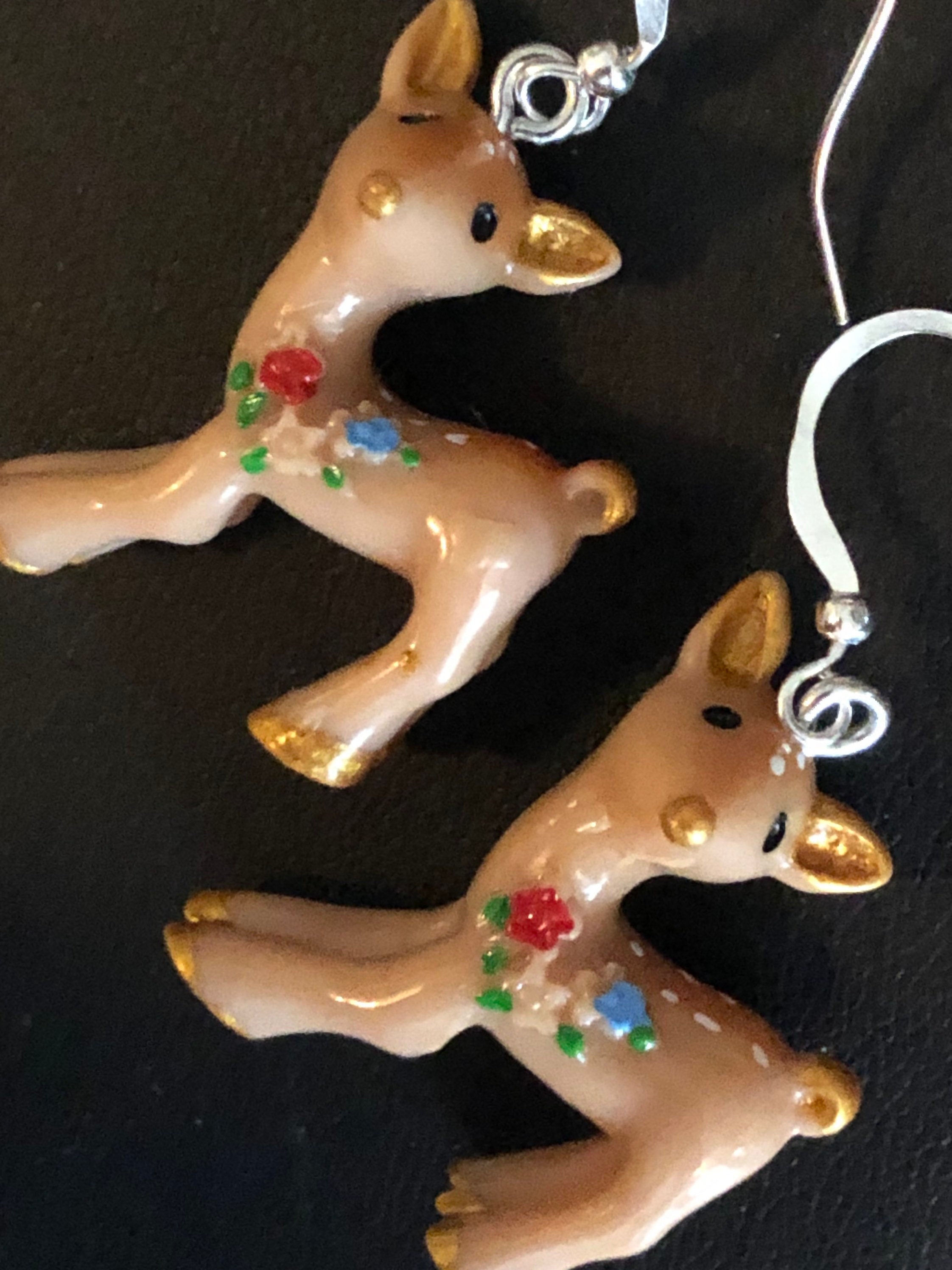 brown Baby Deer dangly earrings pierced alpine style