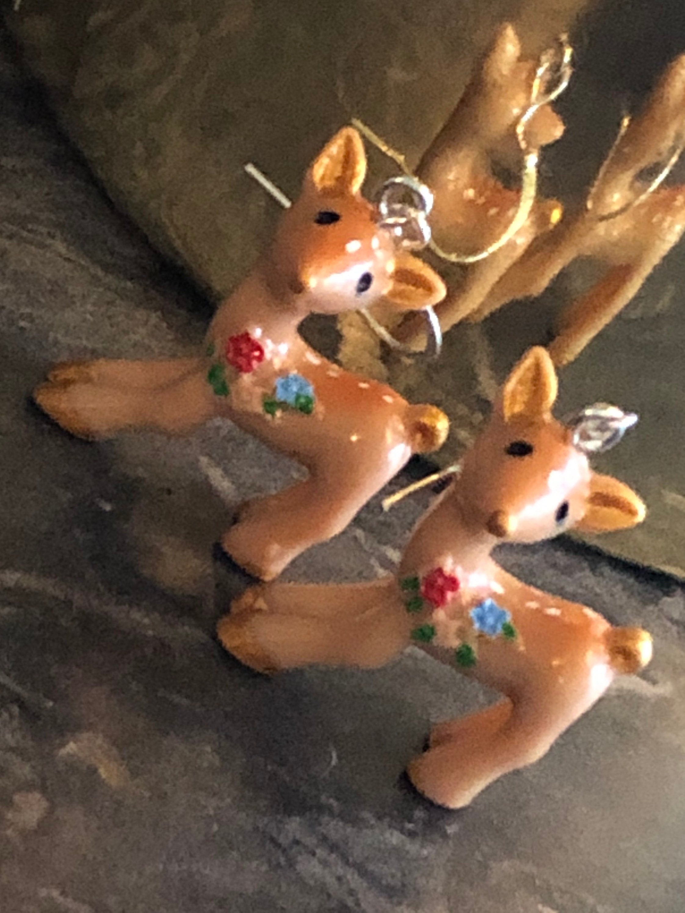 vintage brown Baby Deer dangly earrings pierced kitsch style