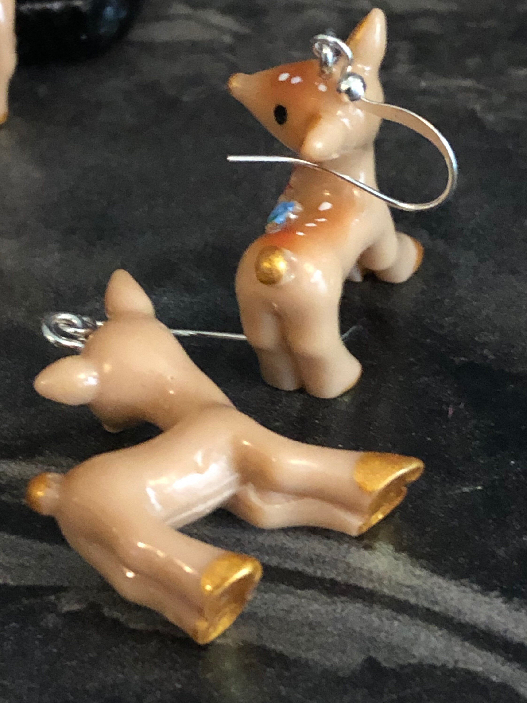 vintage brown Baby Deer dangly earrings pierced kitsch style