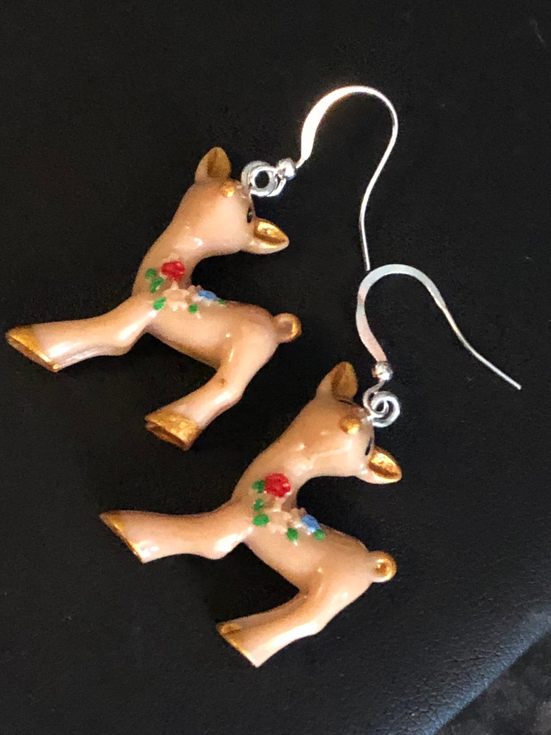 vintage brown Baby Deer dangly earrings pierced kitsch style