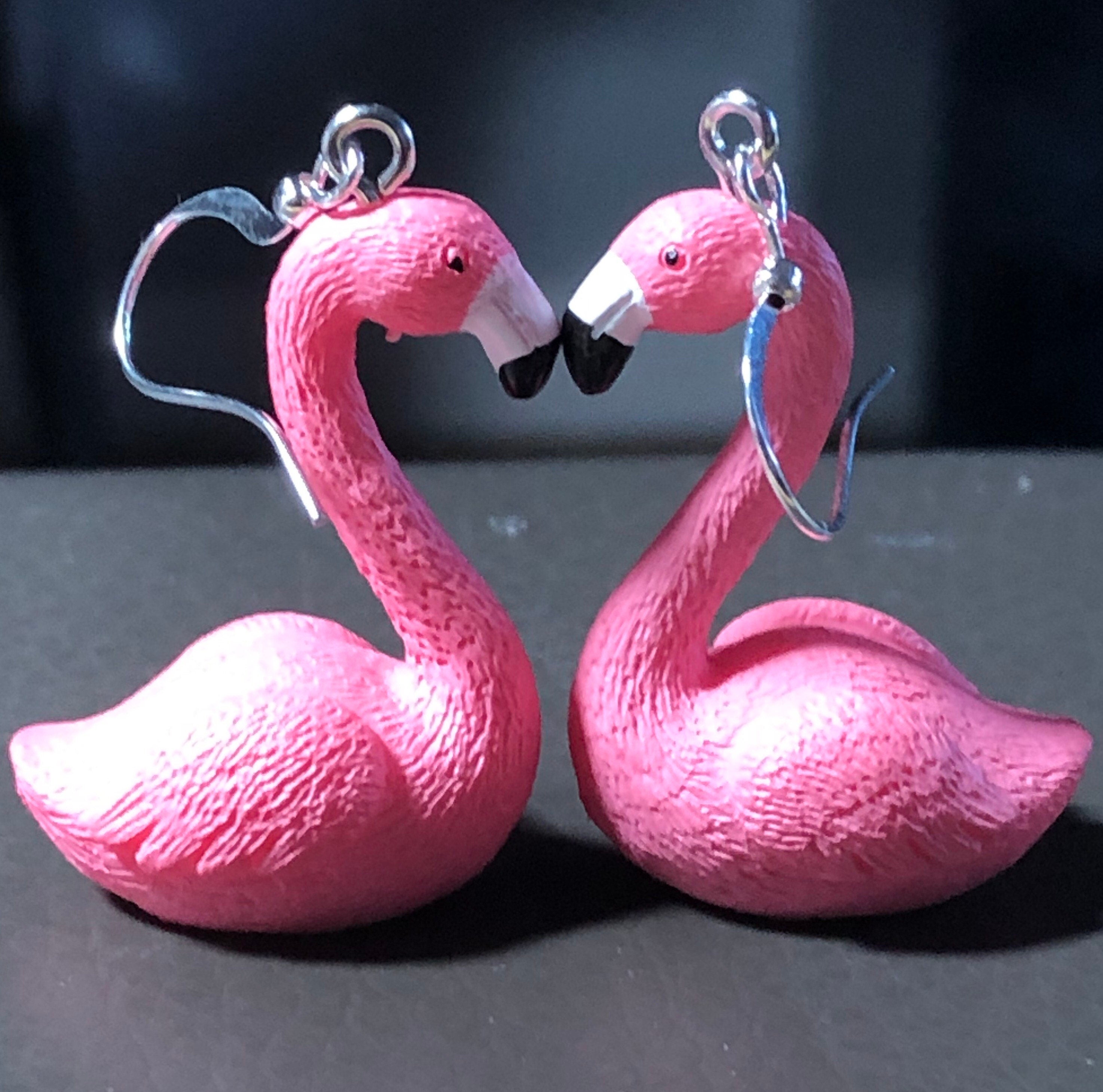novelty Bright Pink large plastic Flamingo drop earrings