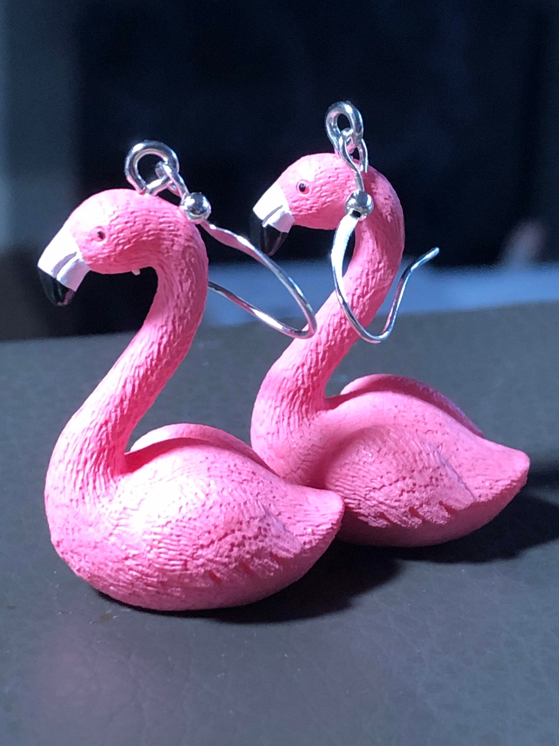 novelty Bright Pink large plastic Flamingo drop earrings